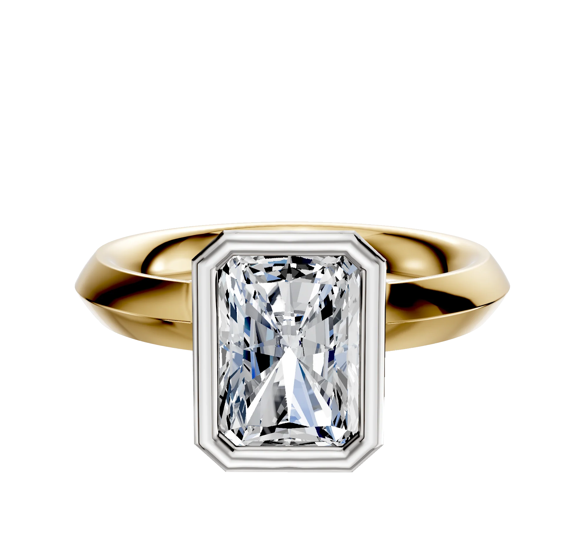 18K Two Tone Bezel Full Bezel North/South Classic Knife Edge 3.0mm Engagement Ring