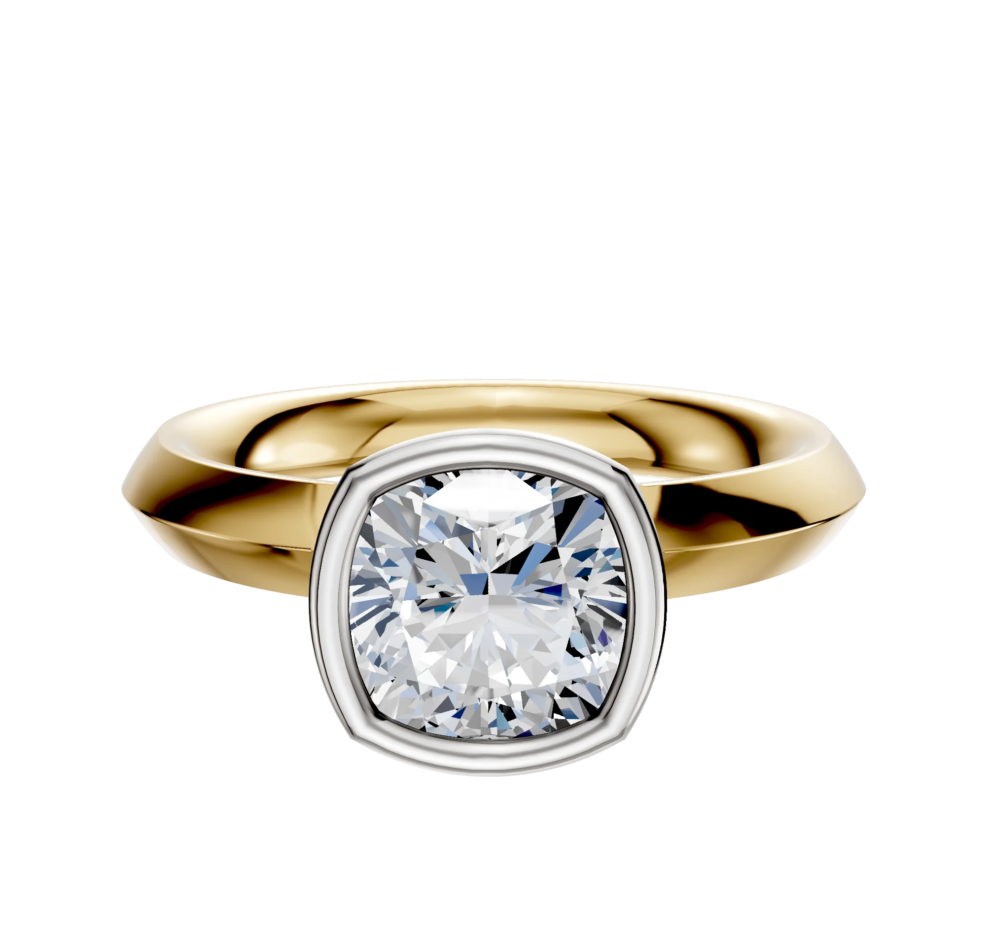 18K Two Tone Bezel Full Bezel North/South Classic Knife Edge 3.0mm Engagement Ring