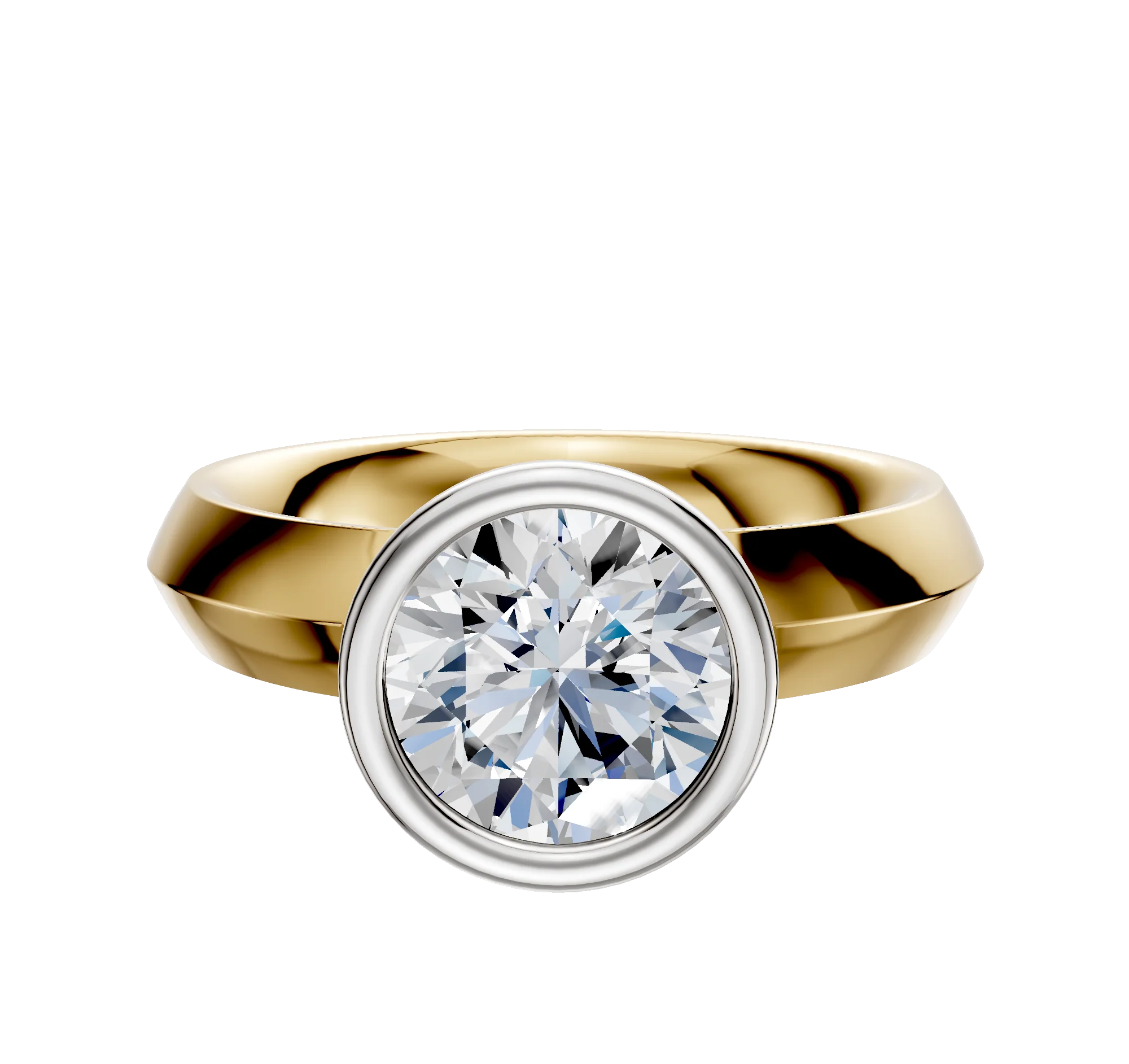 18K Two Tone Bezel Full Bezel North/South Classic Knife Edge 4.0mm Engagement Ring