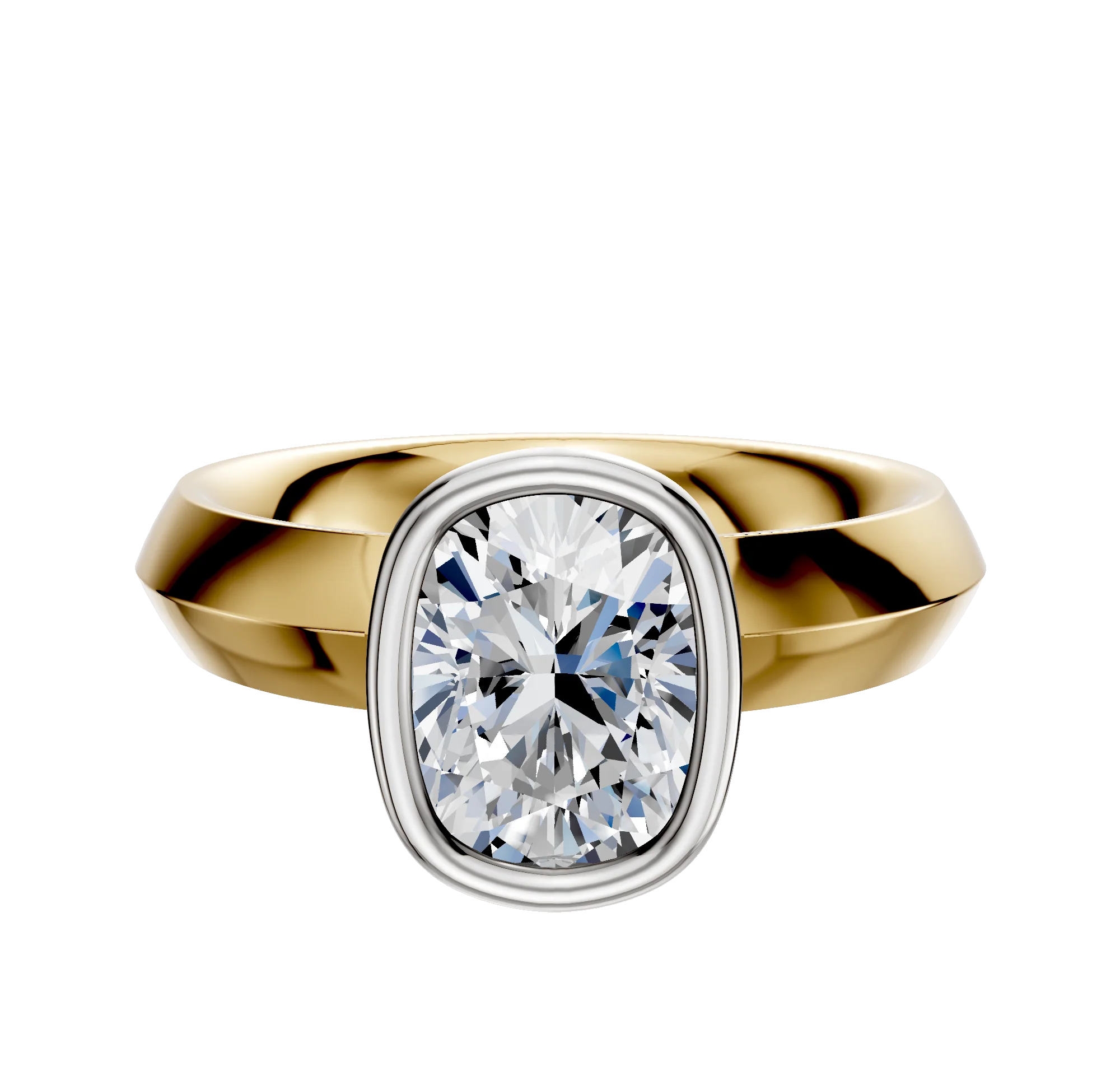 18K Two Tone Bezel Full Bezel North/South Classic Knife Edge 4.0mm Engagement Ring