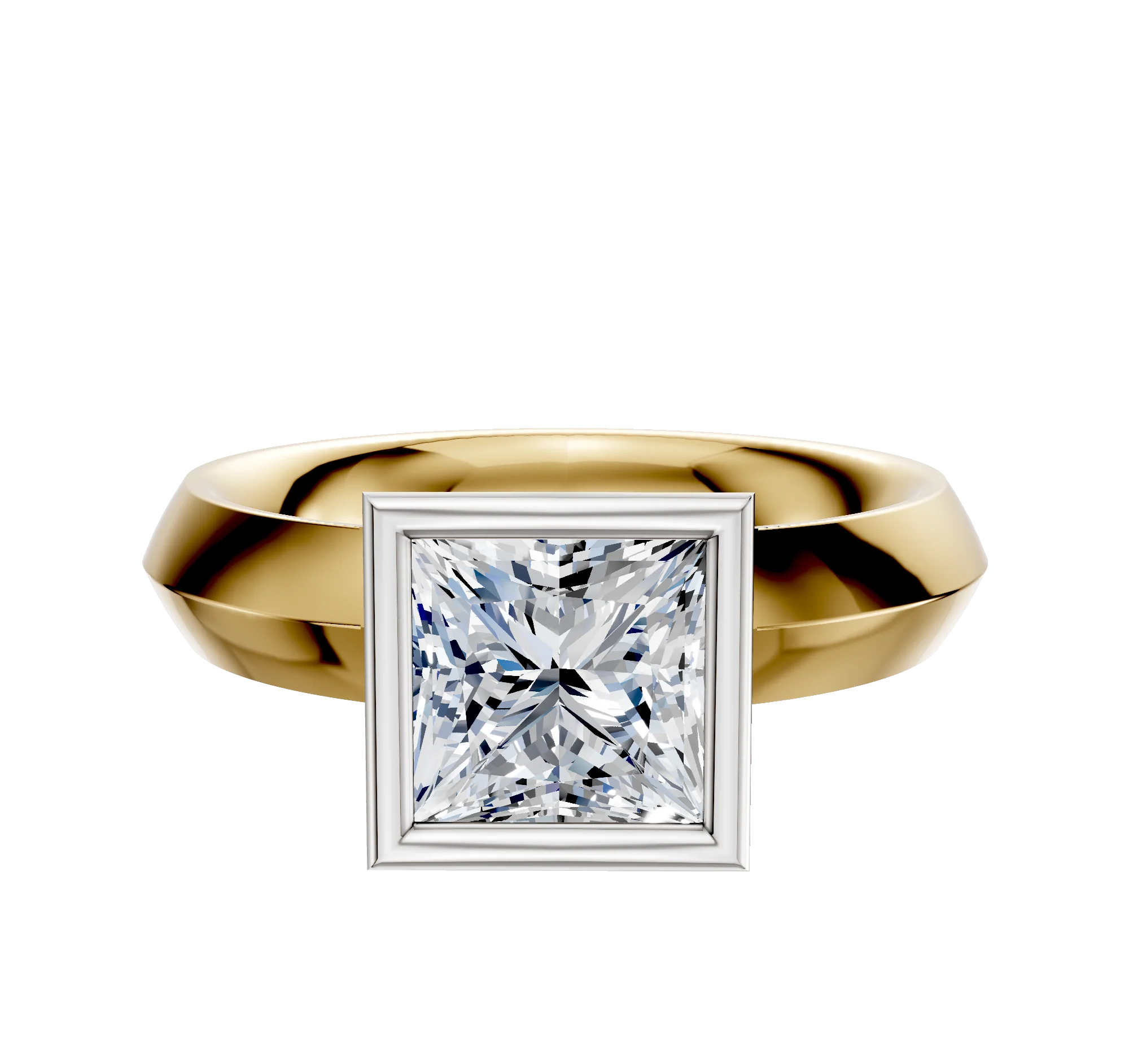 18K Two Tone Bezel Full Bezel North/South Classic Knife Edge 4.0mm Engagement Ring