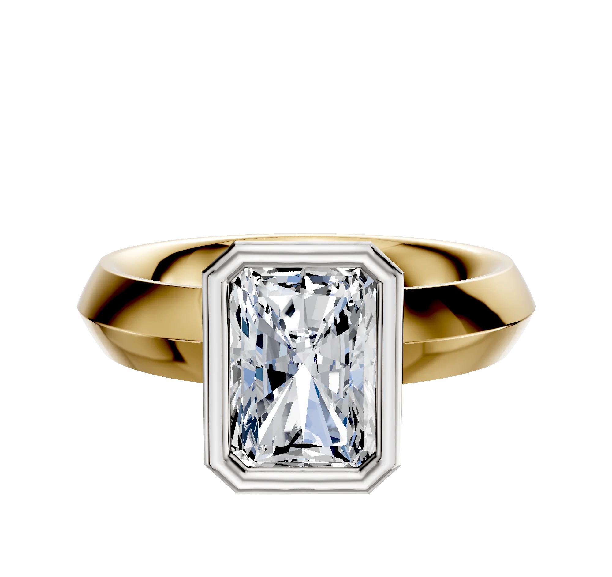 18K Two Tone Bezel Full Bezel North/South Classic Knife Edge 4.0mm Engagement Ring