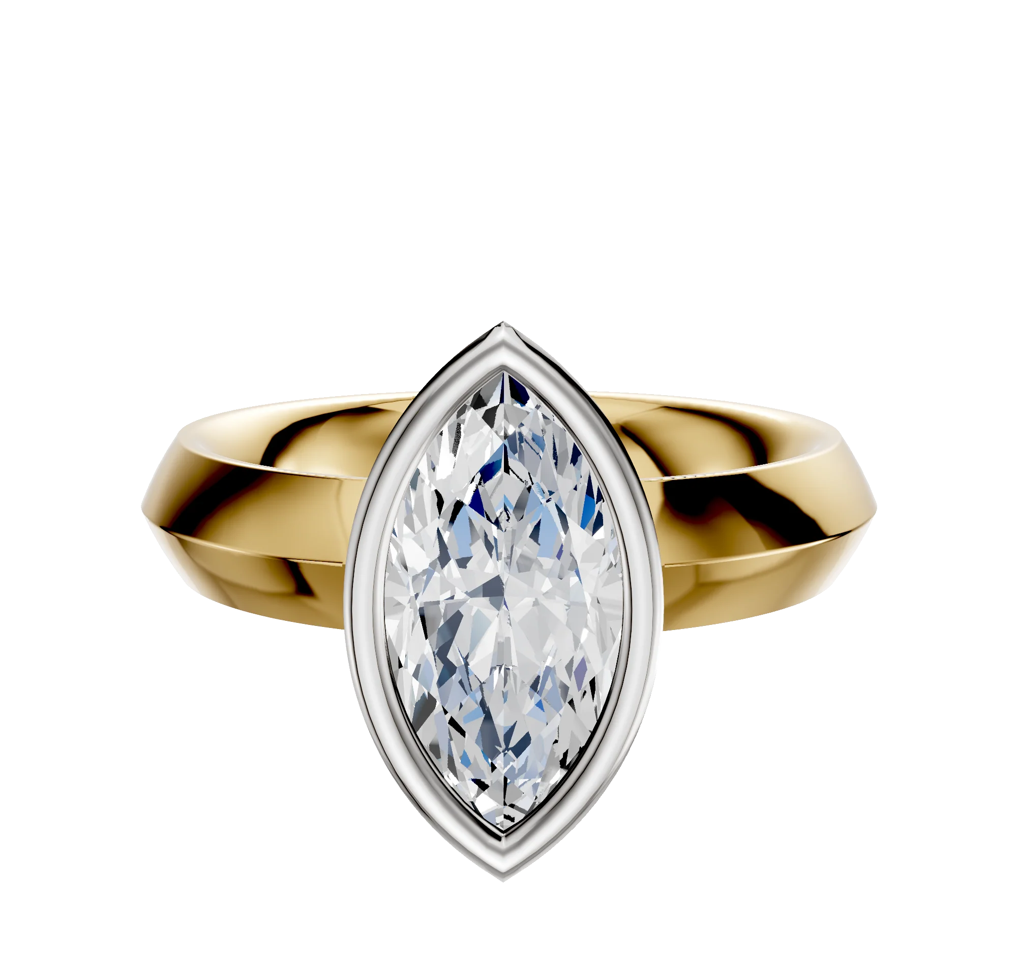 18K Two Tone Bezel Full Bezel North/South Classic Knife Edge 4.0mm Engagement Ring