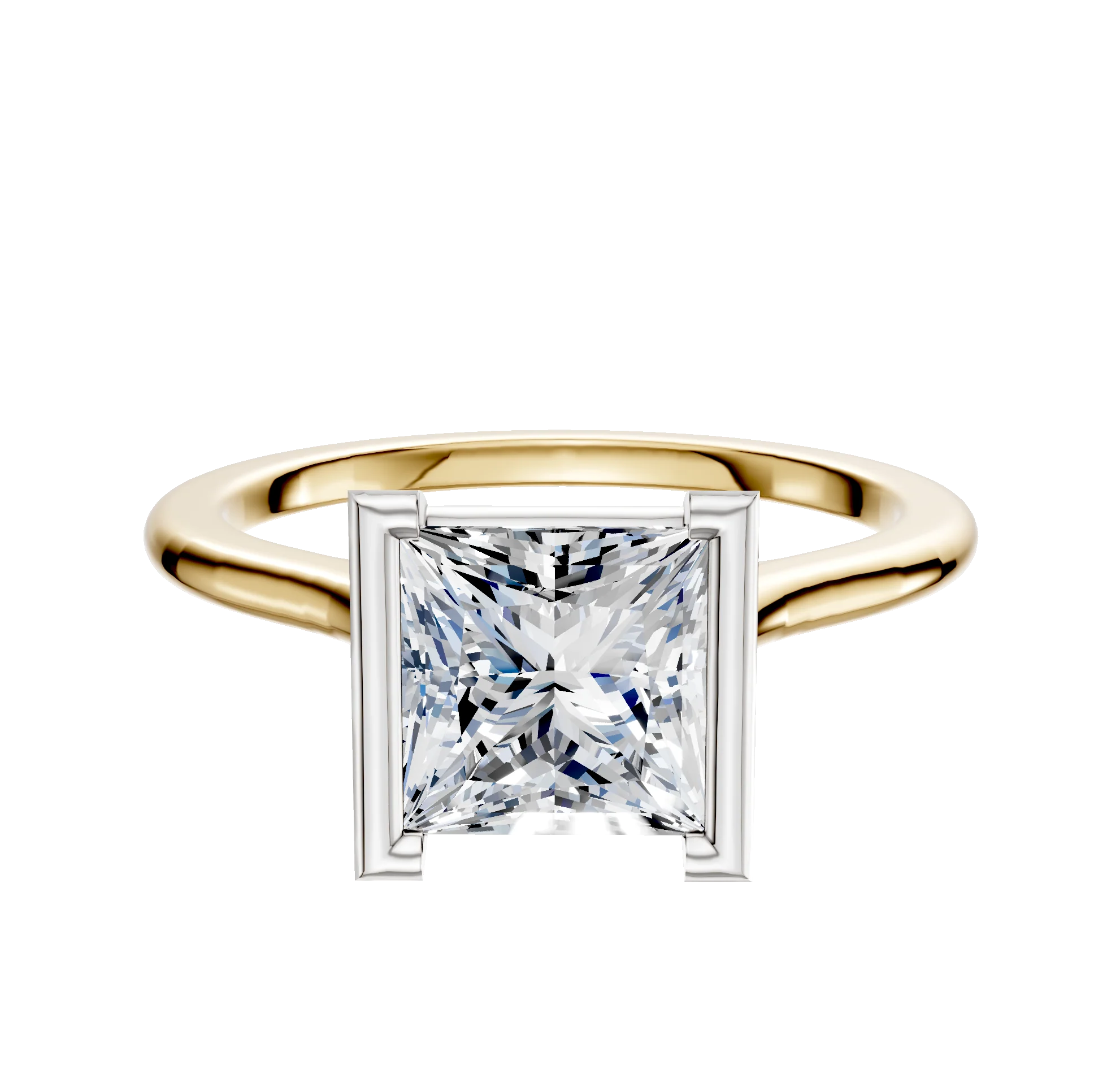 18K Two Tone Bezel Half Bezel North/South Cathedral Dome 1.5mm Engagement Ring