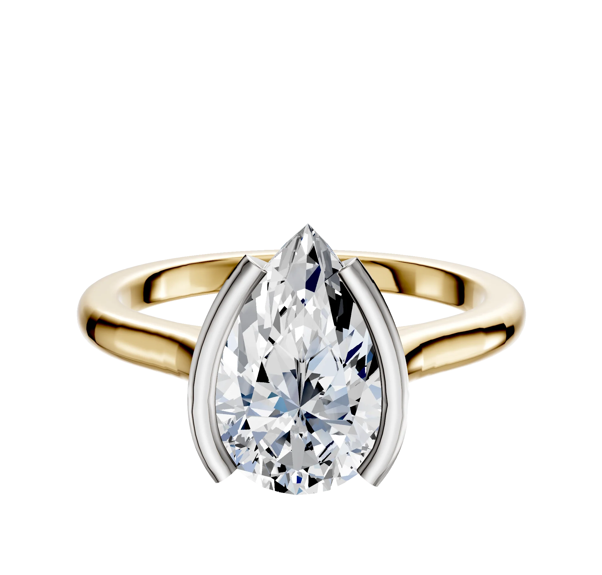 18K Two Tone Bezel Half Bezel North/South Cathedral Dome 2.0mm Engagement Ring