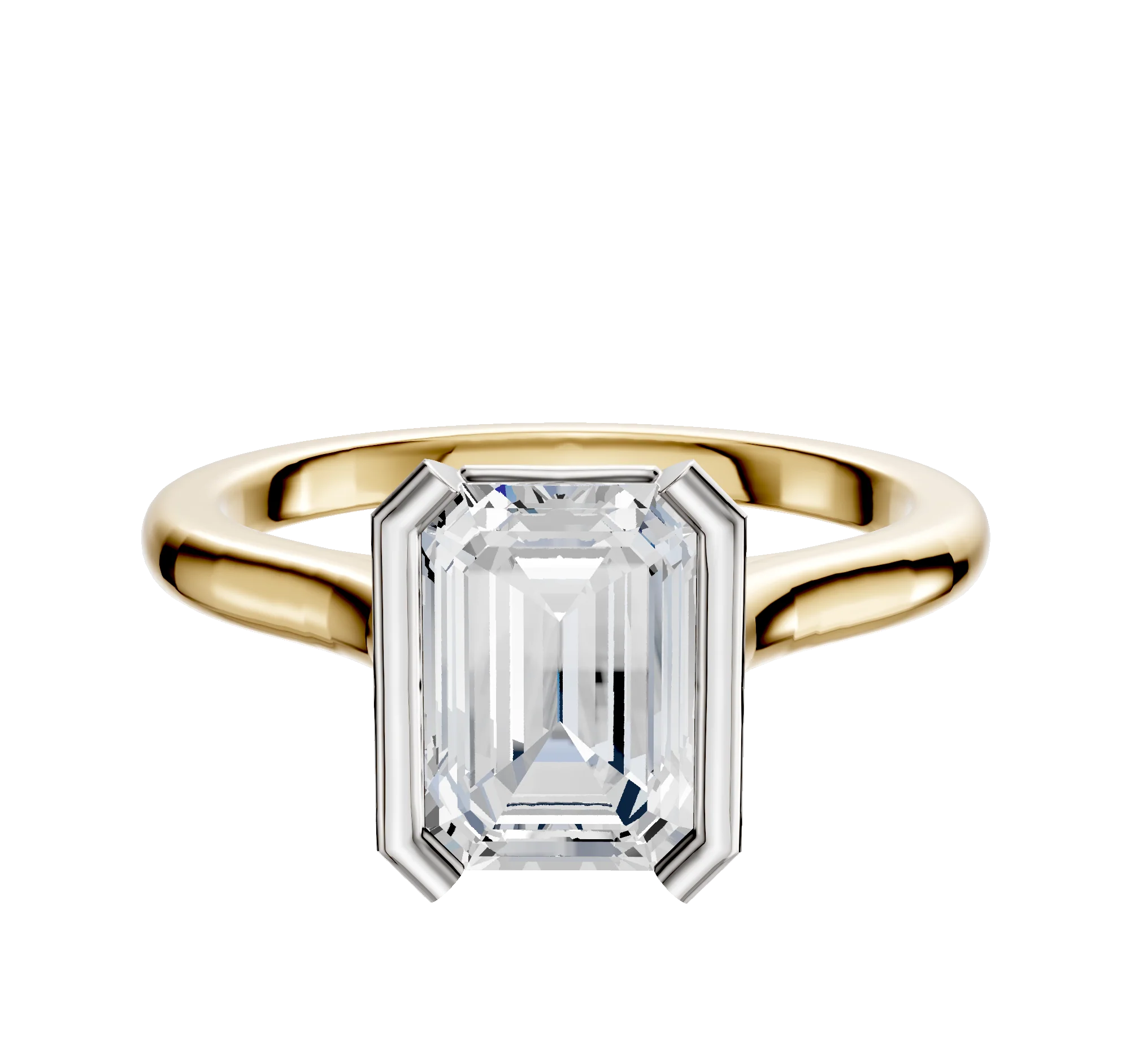 18K Two Tone Bezel Half Bezel North/South Cathedral Dome 2.0mm Engagement Ring