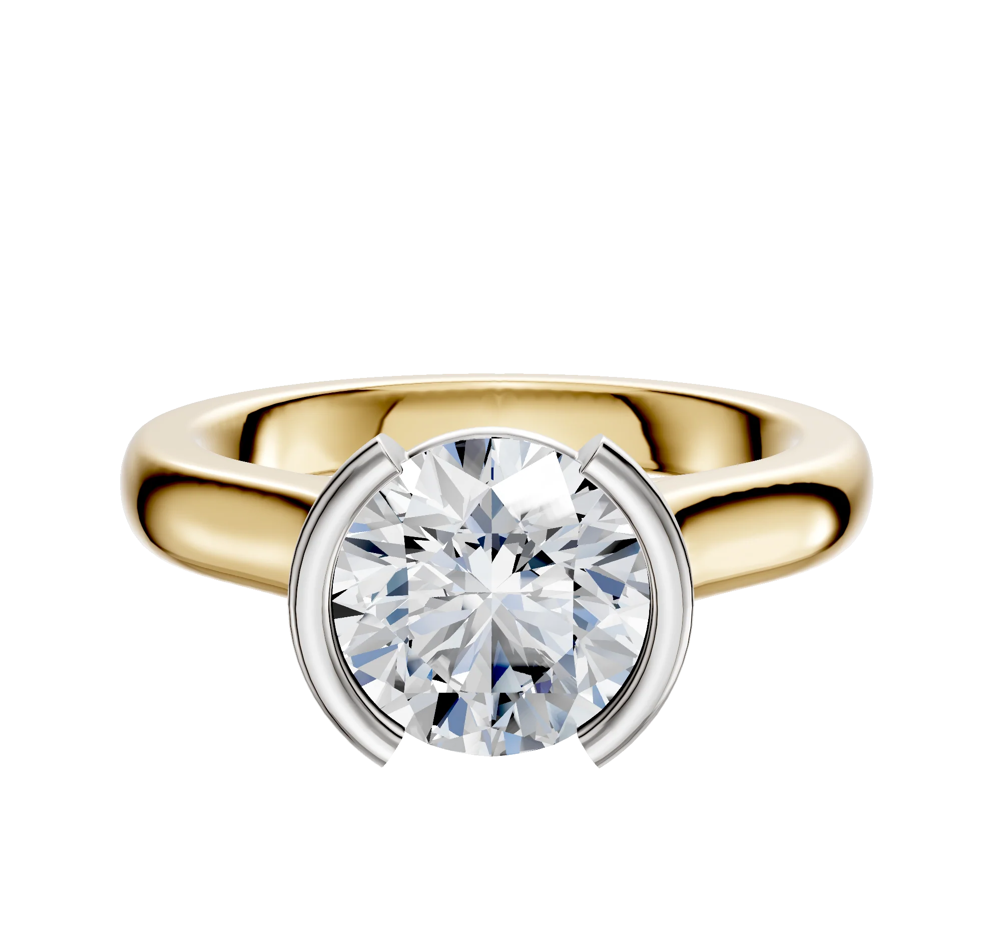 18K Two Tone Bezel Half Bezel North/South Cathedral Dome 3.0mm Engagement Ring