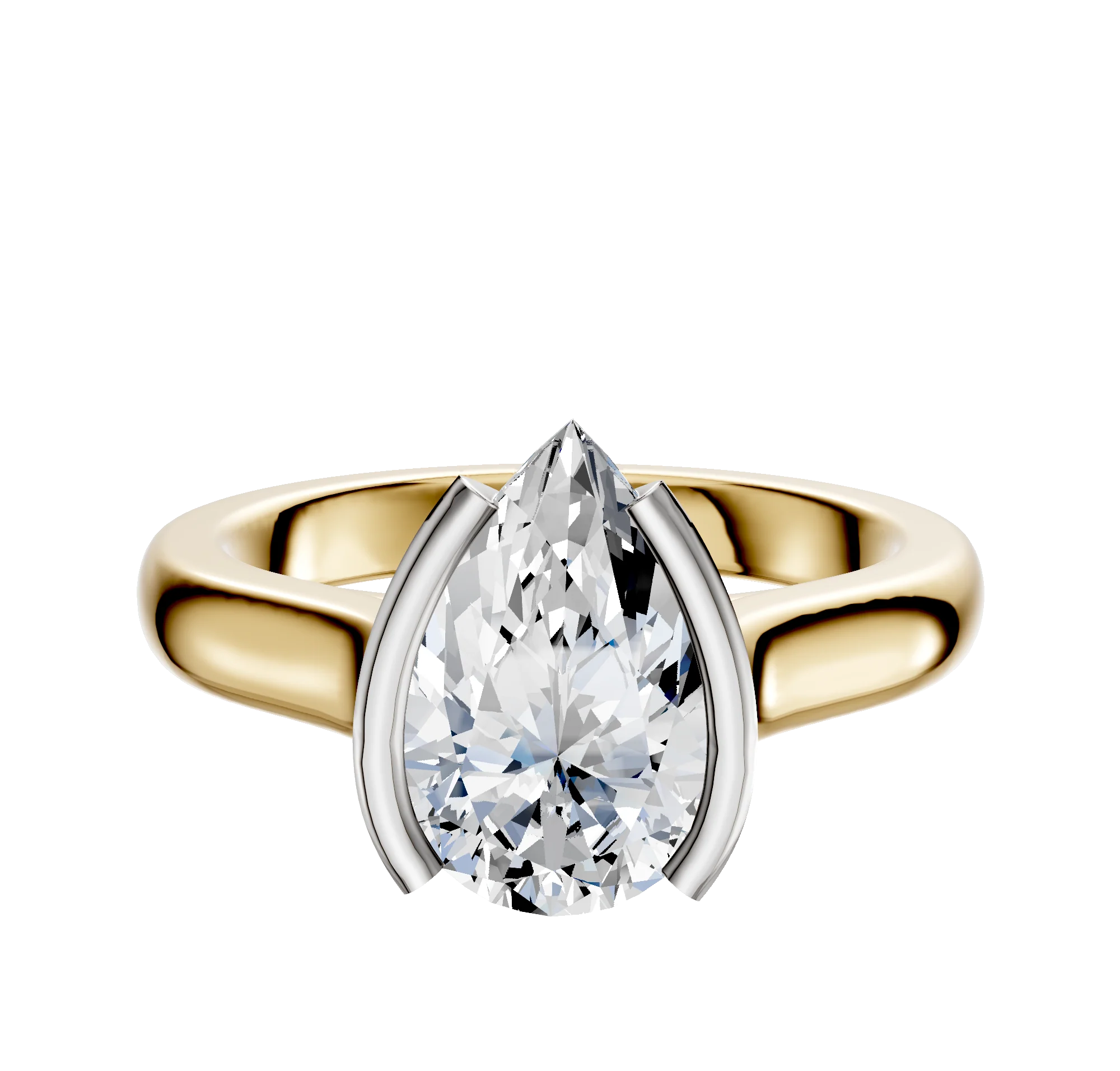 18K Two Tone Bezel Half Bezel North/South Cathedral Dome 3.0mm Engagement Ring