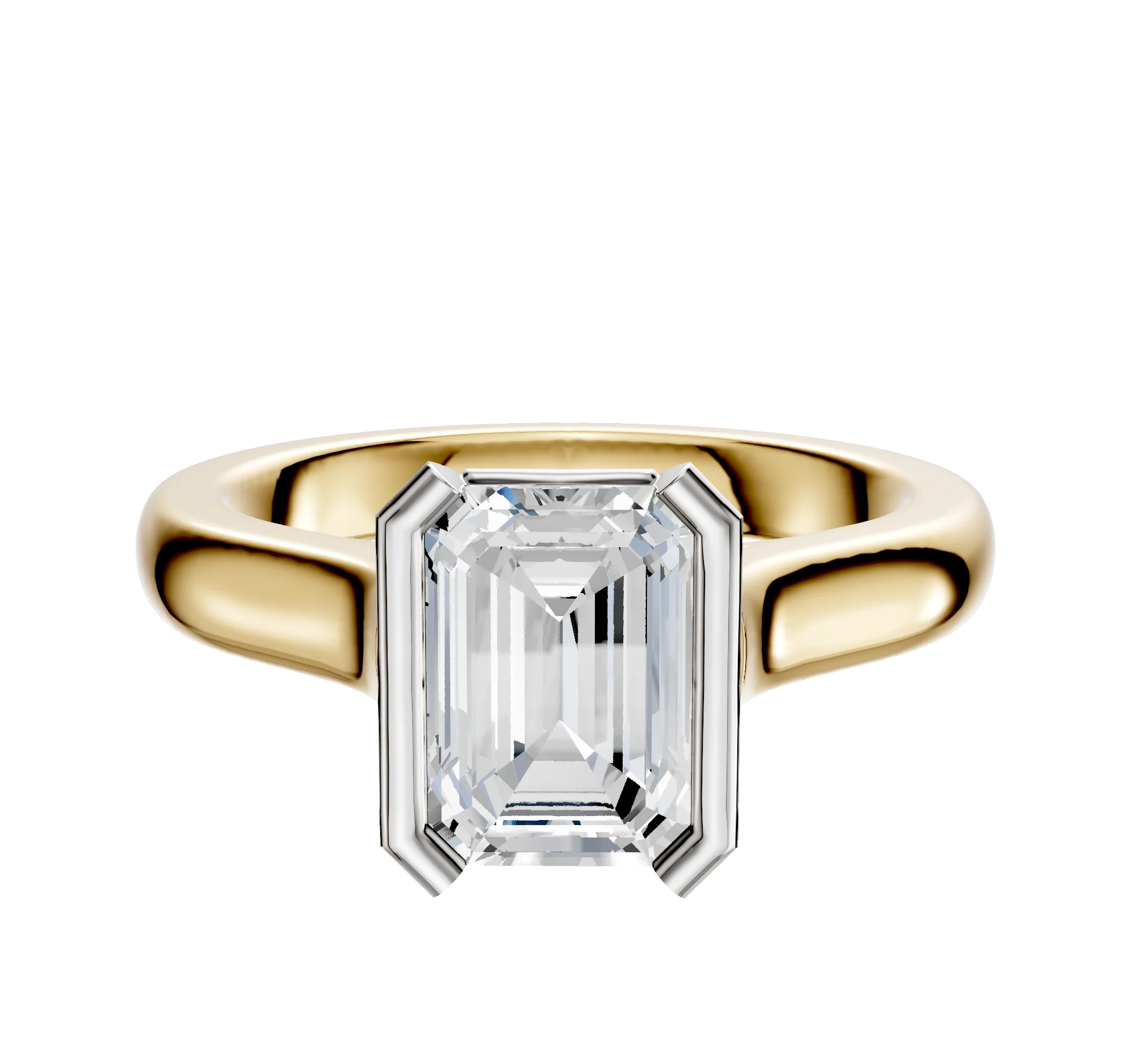 18K Two Tone Bezel Half Bezel North/South Cathedral Dome 3.0mm Engagement Ring