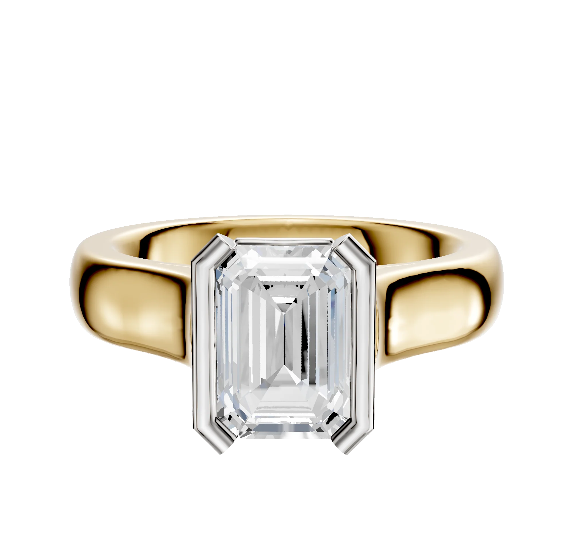 18K Two Tone Bezel Half Bezel North/South Cathedral Dome 4.0mm Engagement Ring
