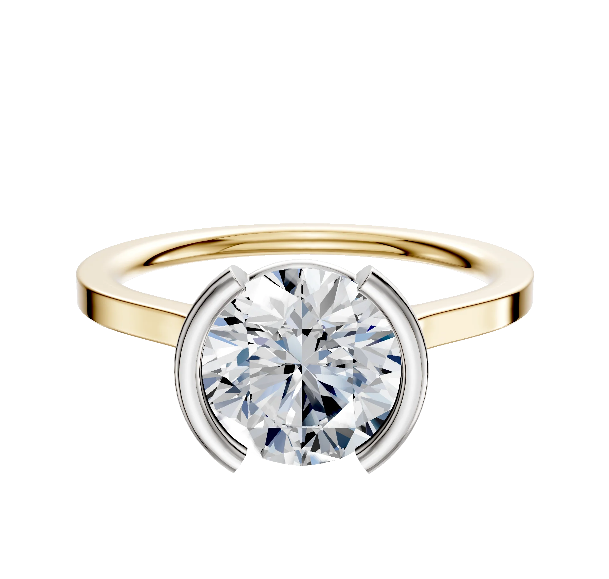 18K Two Tone Bezel Half Bezel North/South Cathedral Flat 1.5mm Engagement Ring