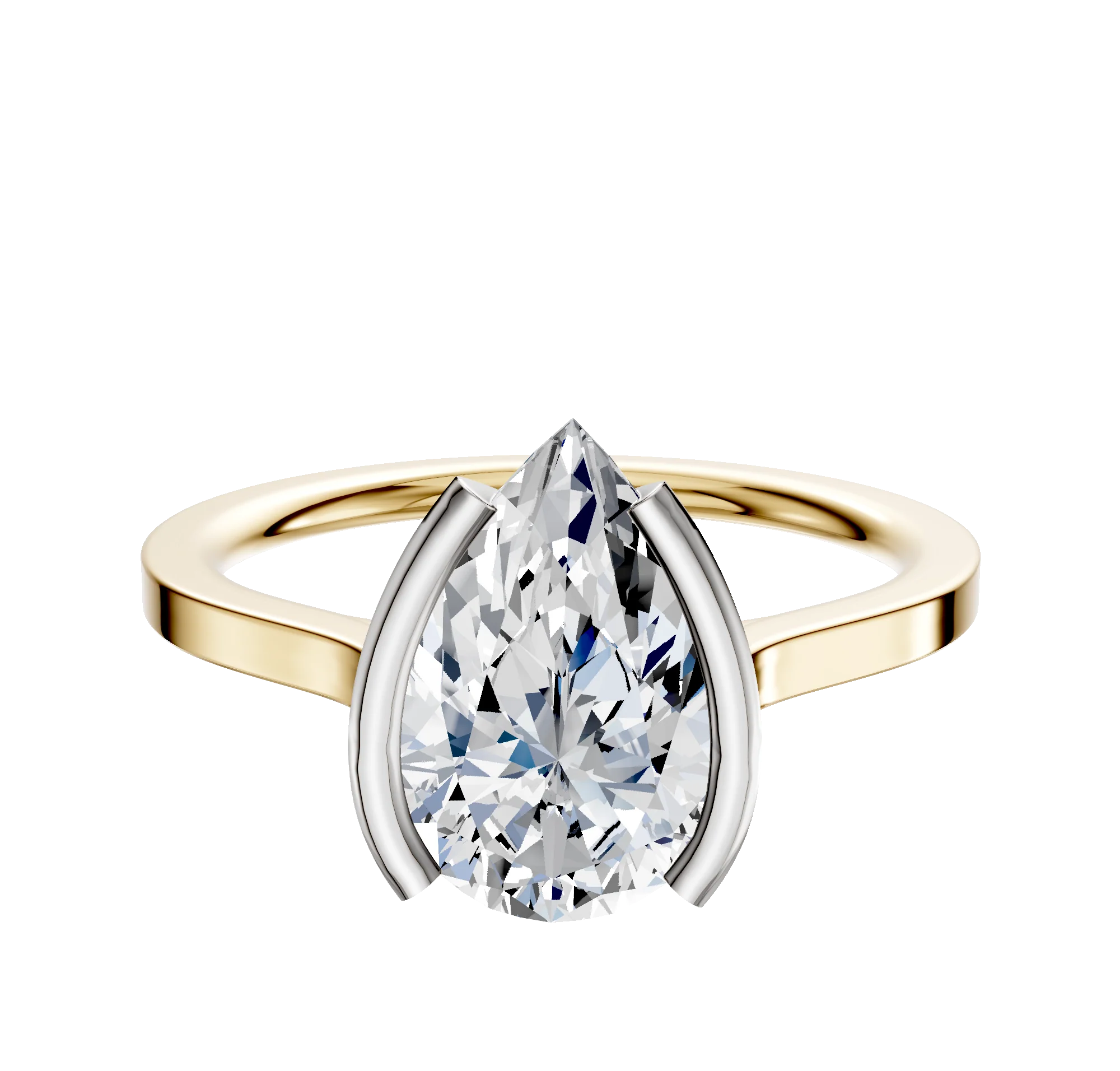 18K Two Tone Bezel Half Bezel North/South Cathedral Flat 1.5mm Engagement Ring