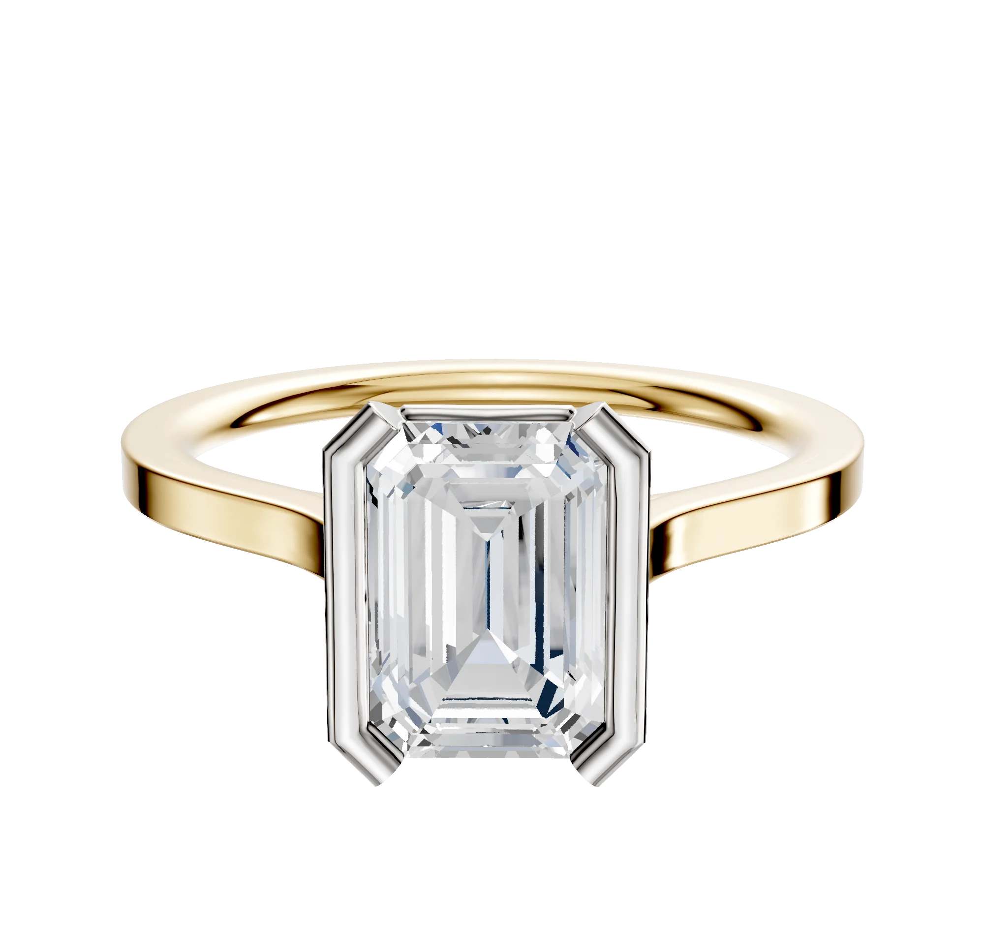 18K Two Tone Bezel Half Bezel North/South Cathedral Flat 1.5mm Engagement Ring