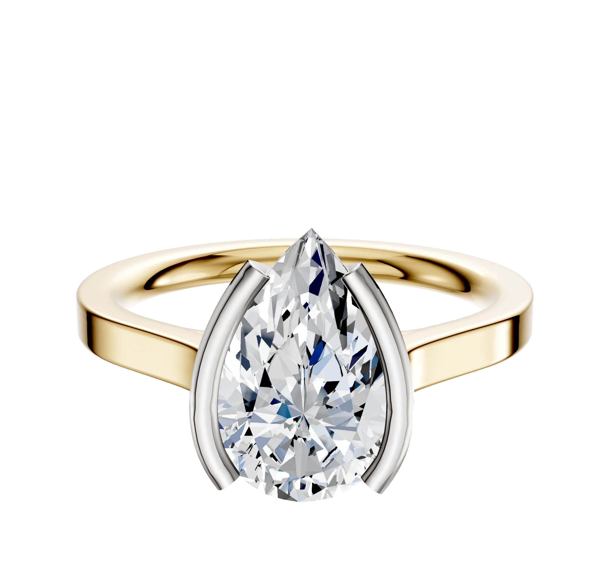 18K Two Tone Bezel Half Bezel North/South Cathedral Flat 2.0mm Engagement Ring