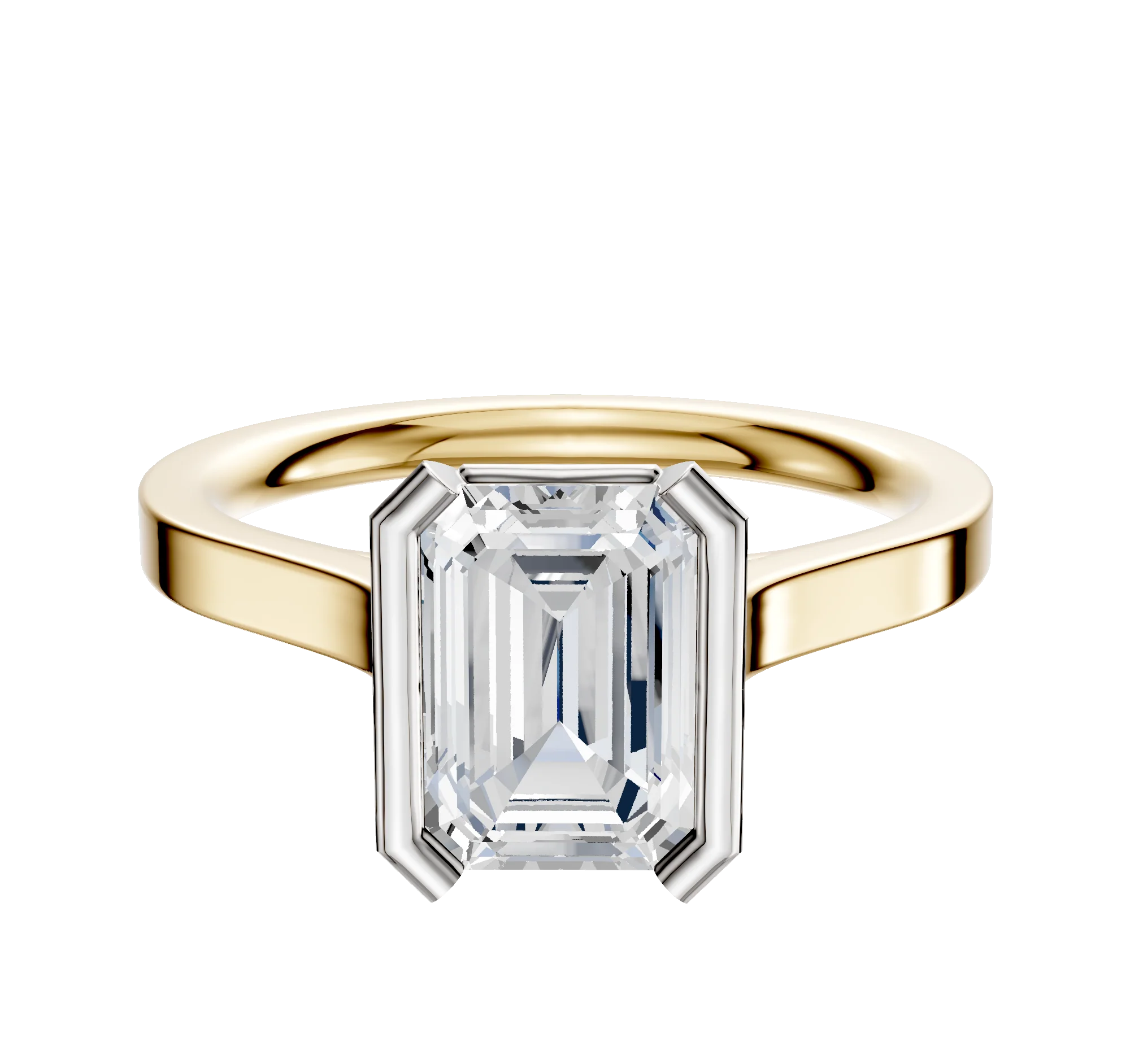 18K Two Tone Bezel Half Bezel North/South Cathedral Flat 2.0mm Engagement Ring