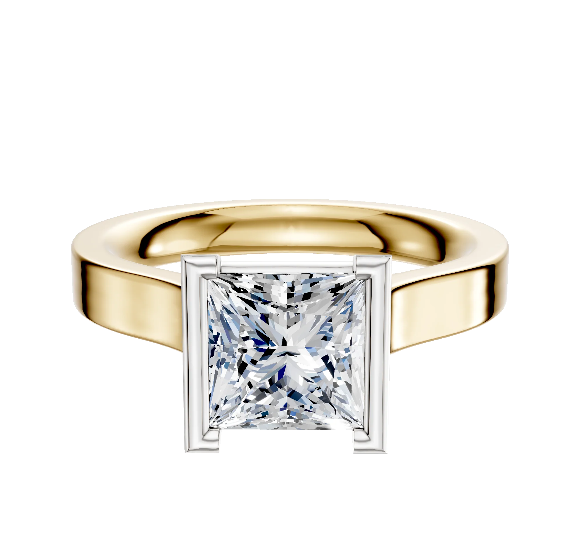 18K Two Tone Bezel Half Bezel North/South Cathedral Flat 3.0mm Engagement Ring