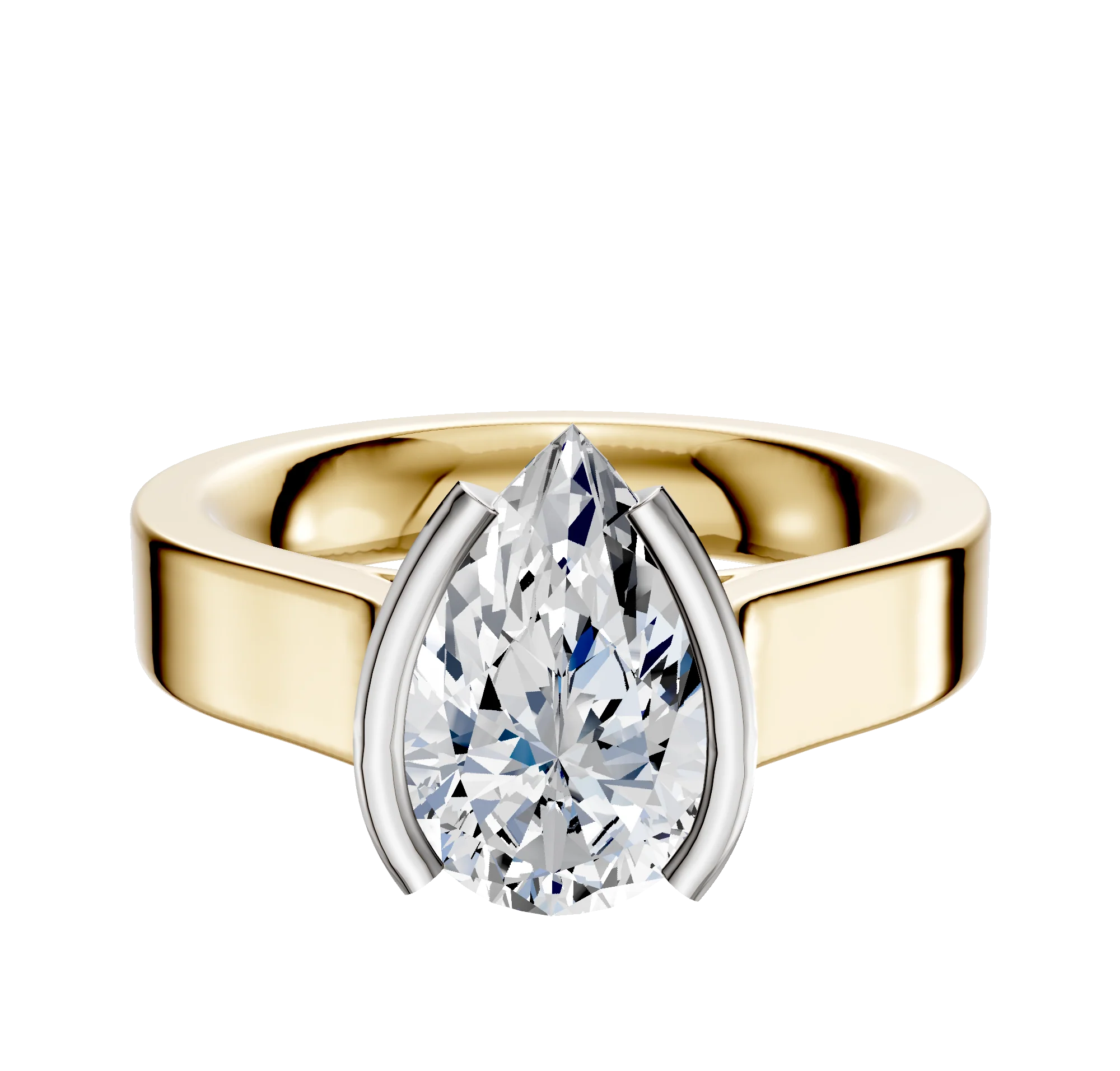18K Two Tone Bezel Half Bezel North/South Cathedral Flat 4.0mm Engagement Ring