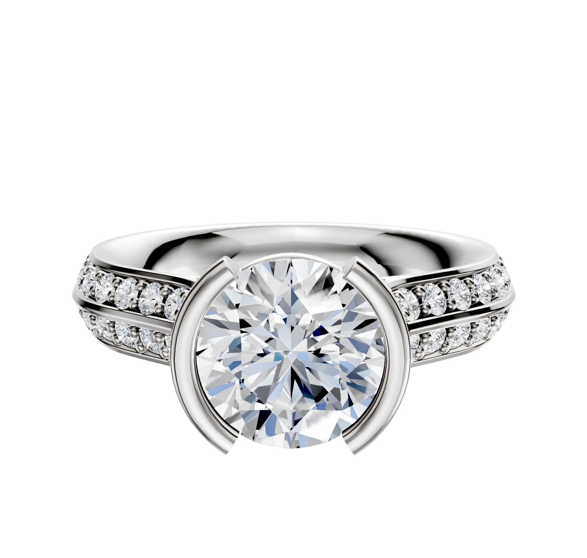 18K Two Tone Bezel Half Bezel North/South Cathedral Knife Edge 1-Row-Pave 2.5mm Engagement Ring