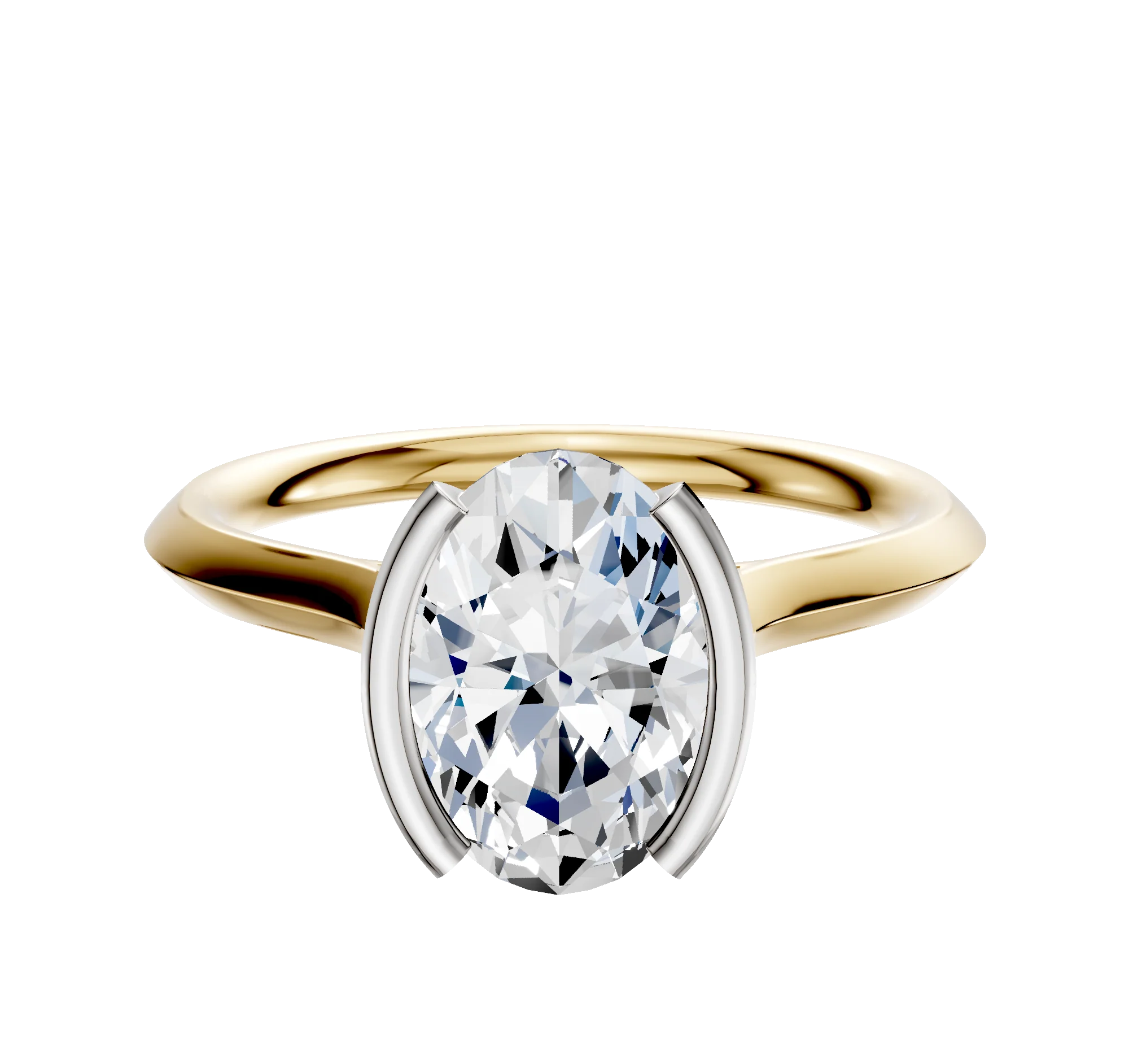 18K Two Tone Bezel Half Bezel North/South Cathedral Knife Edge 2.0mm Engagement Ring