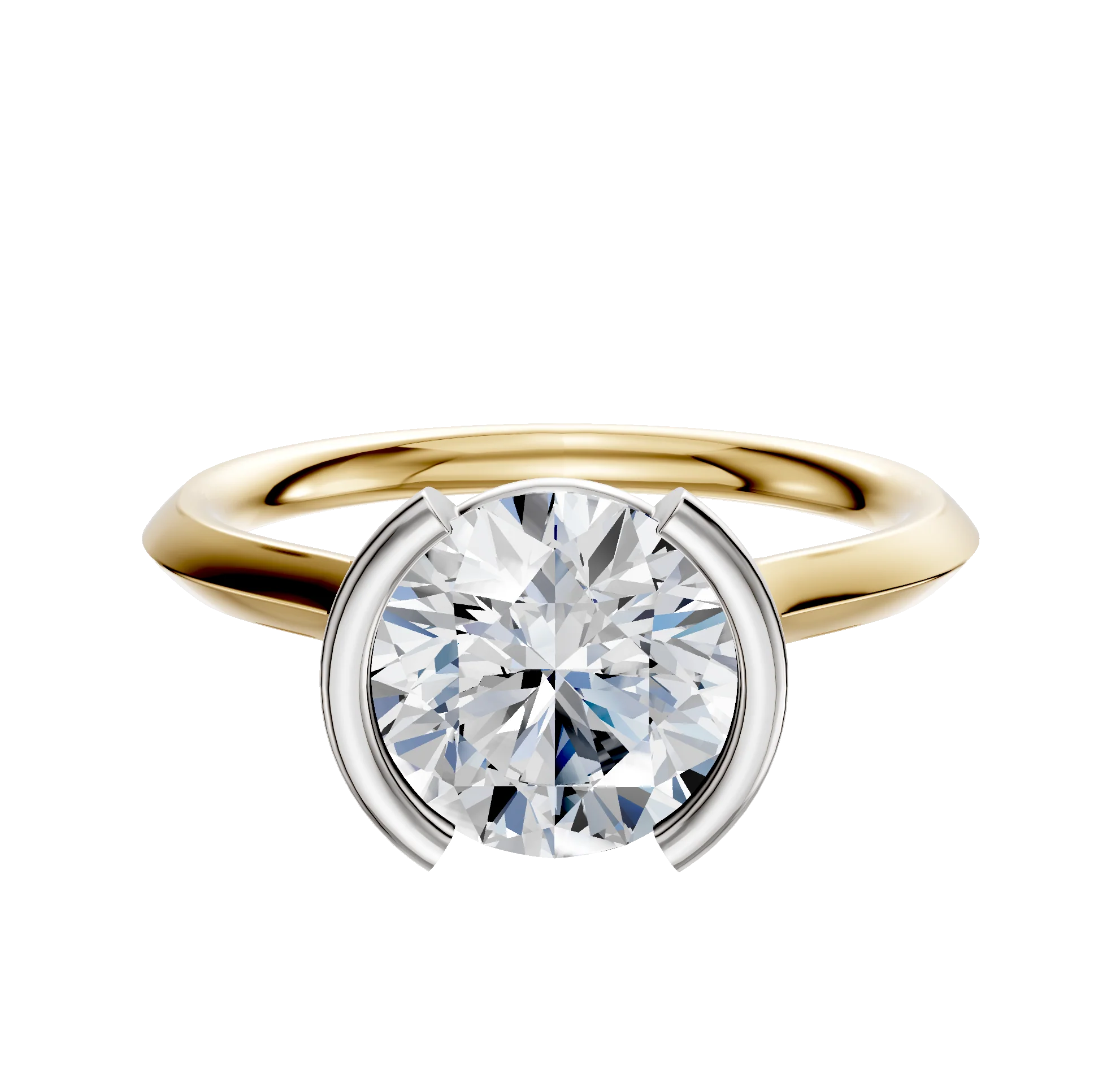 18K Two Tone Bezel Half Bezel North/South Cathedral Knife Edge 2.0mm Engagement Ring
