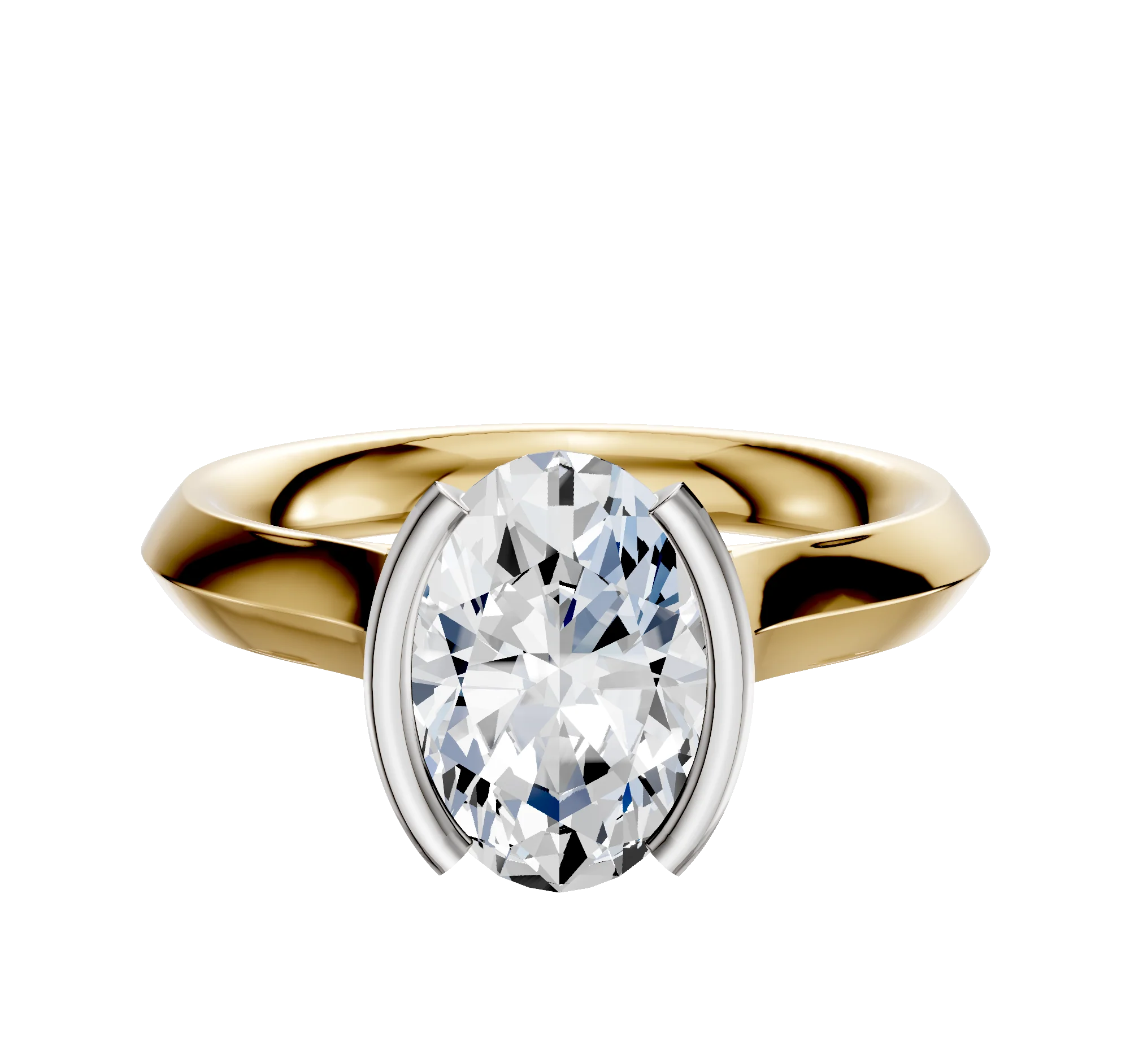 18K Two Tone Bezel Half Bezel North/South Cathedral Knife Edge 3.0mm Engagement Ring