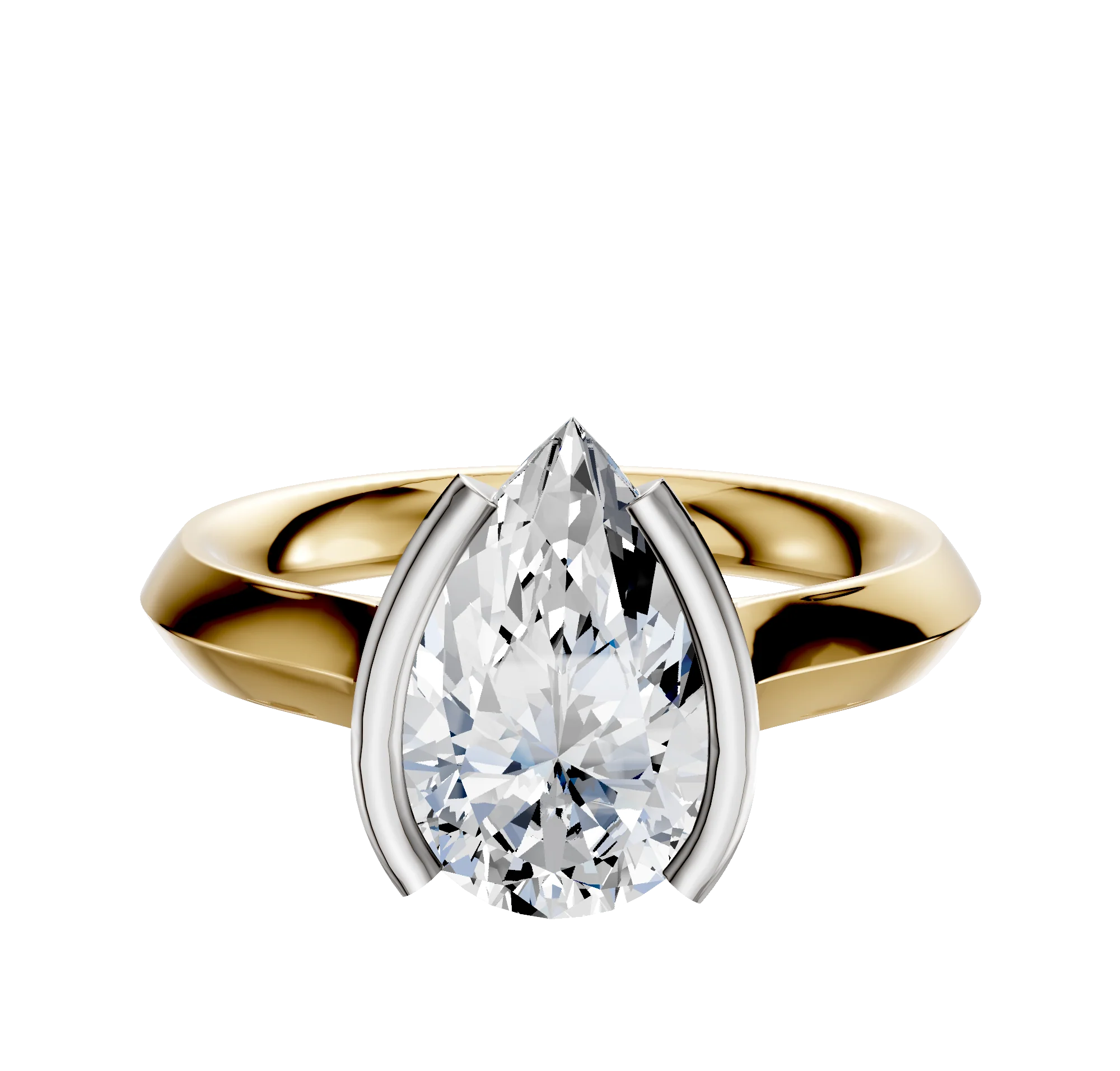 18K Two Tone Bezel Half Bezel North/South Cathedral Knife Edge 3.0mm Engagement Ring