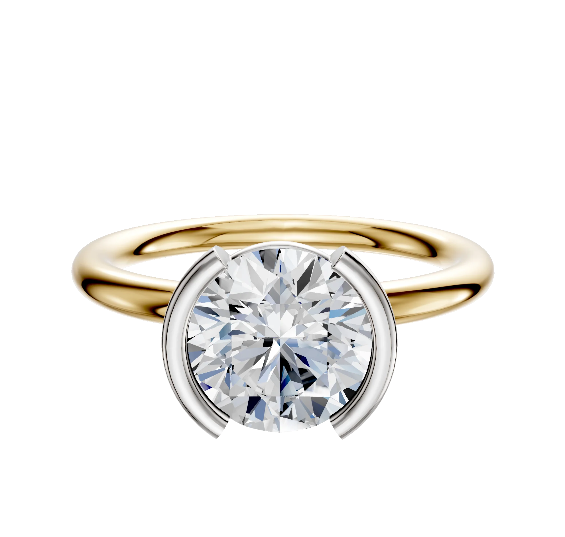 18K Two Tone Bezel Half Bezel North/South Classic Dome 2.0mm Engagement Ring