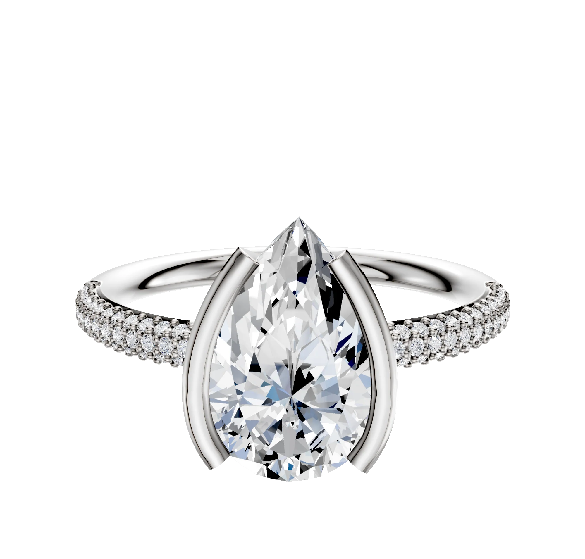 18K Two Tone Bezel Half Bezel North/South Classic Dome 3-Row-Pave 2.0mm Engagement Ring