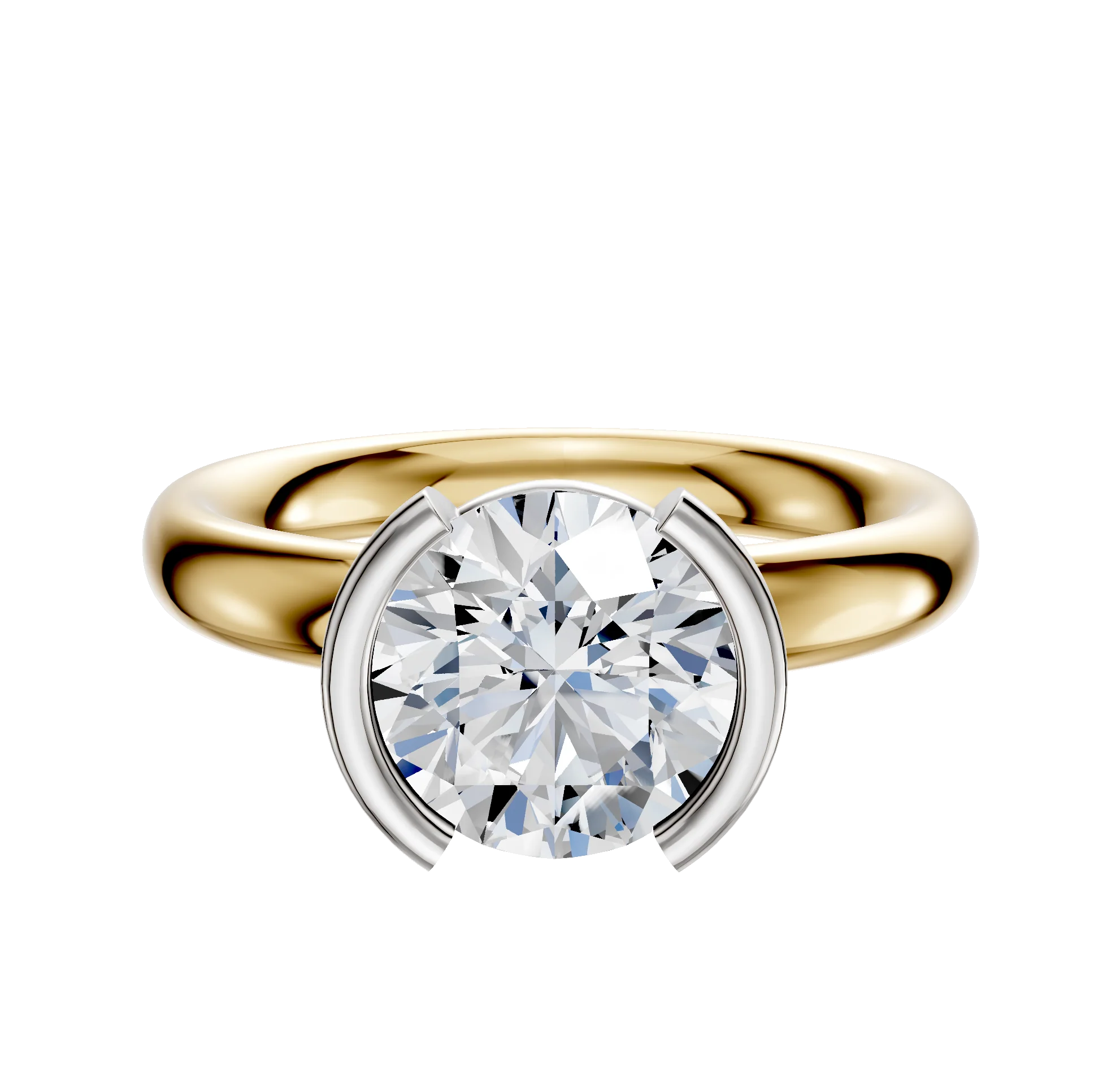 18K Two Tone Bezel Half Bezel North/South Classic Dome 3.0mm Engagement Ring