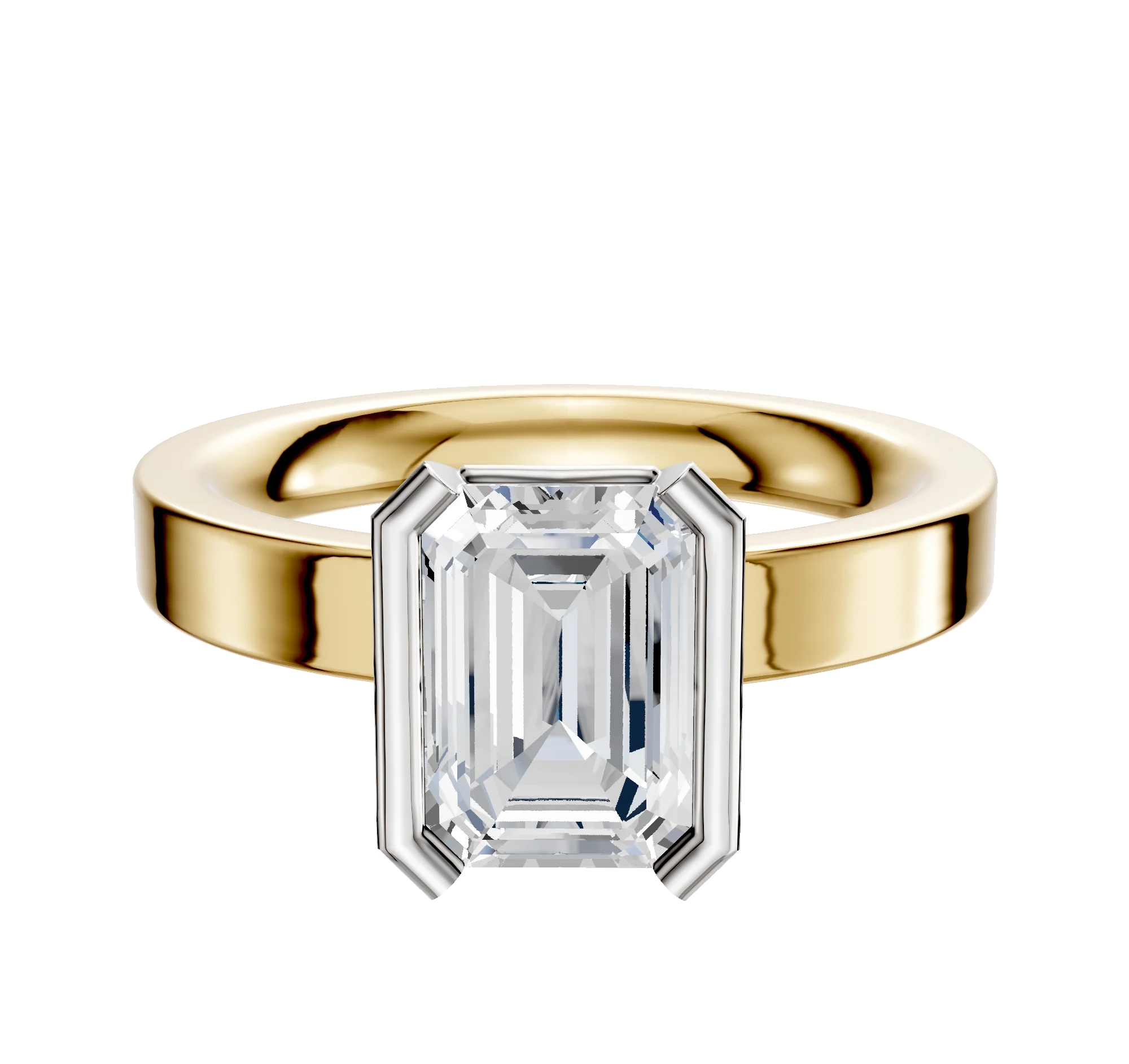 18K Two Tone Bezel Half Bezel North/South Classic Flat 3.0mm Engagement Ring