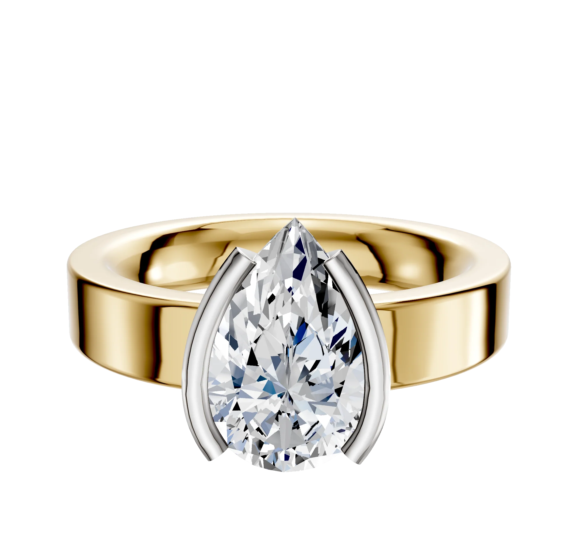 18K Two Tone Bezel Half Bezel North/South Classic Flat 4.0mm Engagement Ring