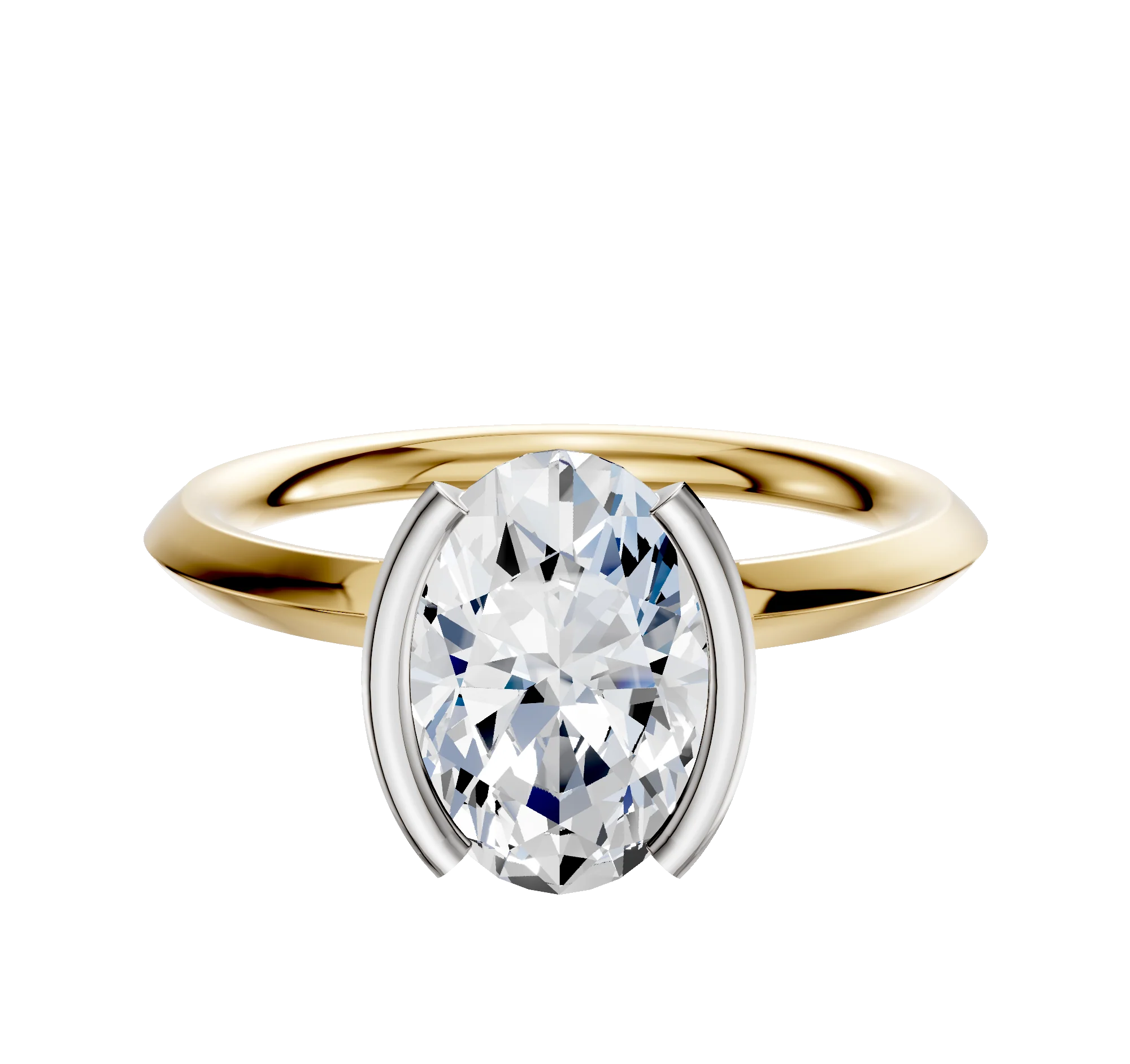 18K Two Tone Bezel Half Bezel North/South Classic Knife Edge 2.0mm Engagement Ring