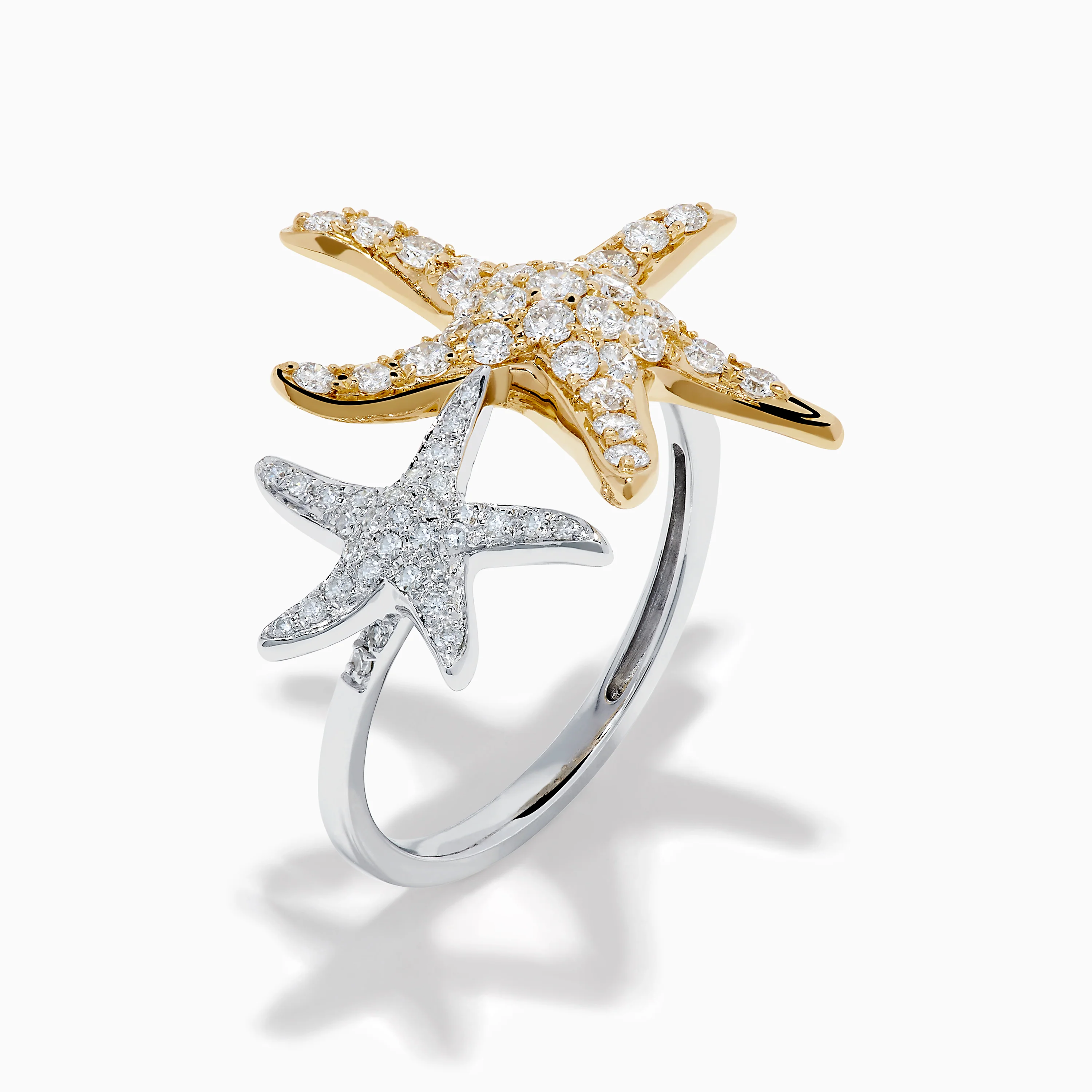 18K Two Tone Gold Diamond Double Starfish Ring - Image 4