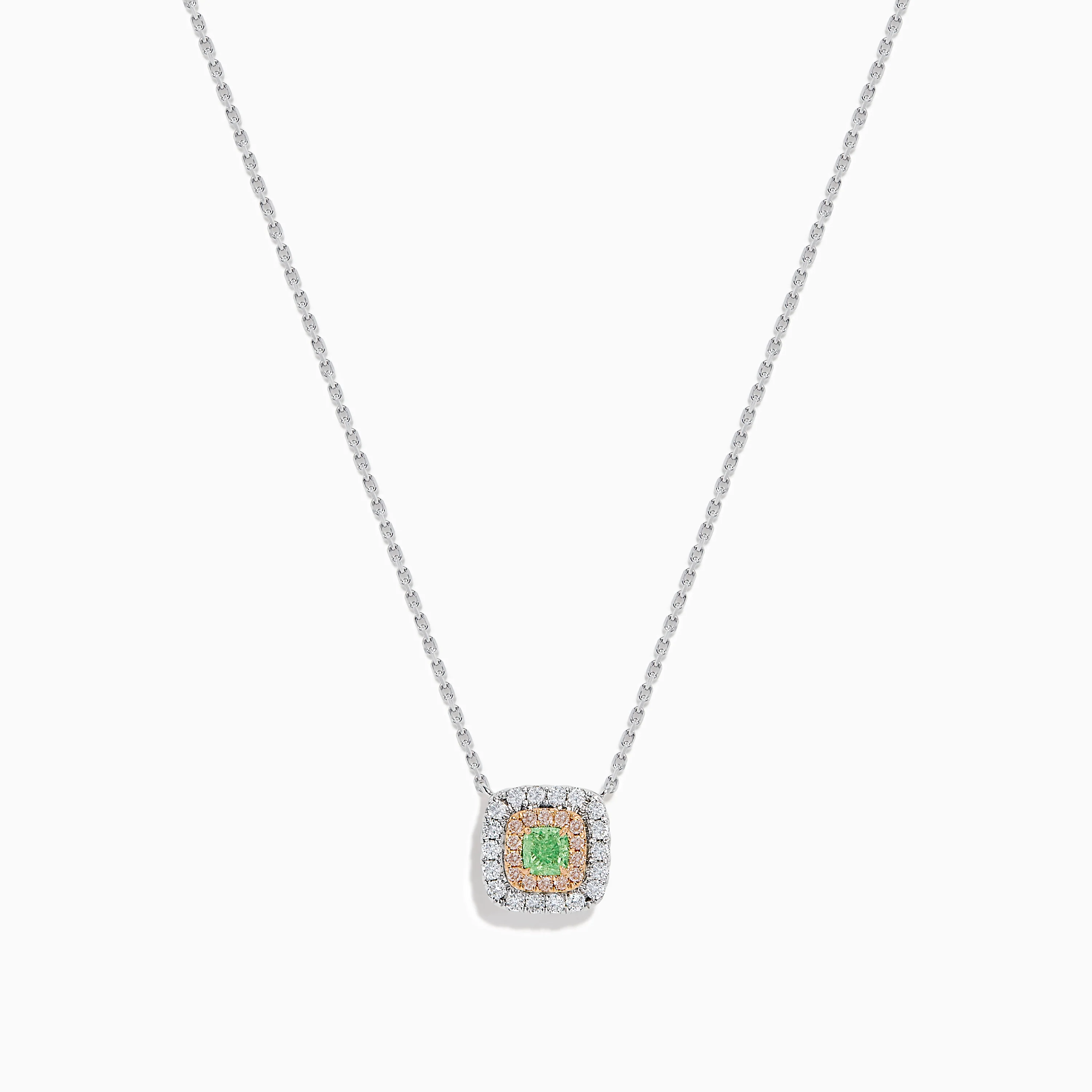 18K Two-Tone Gold Green and White Diamond Halo Necklace