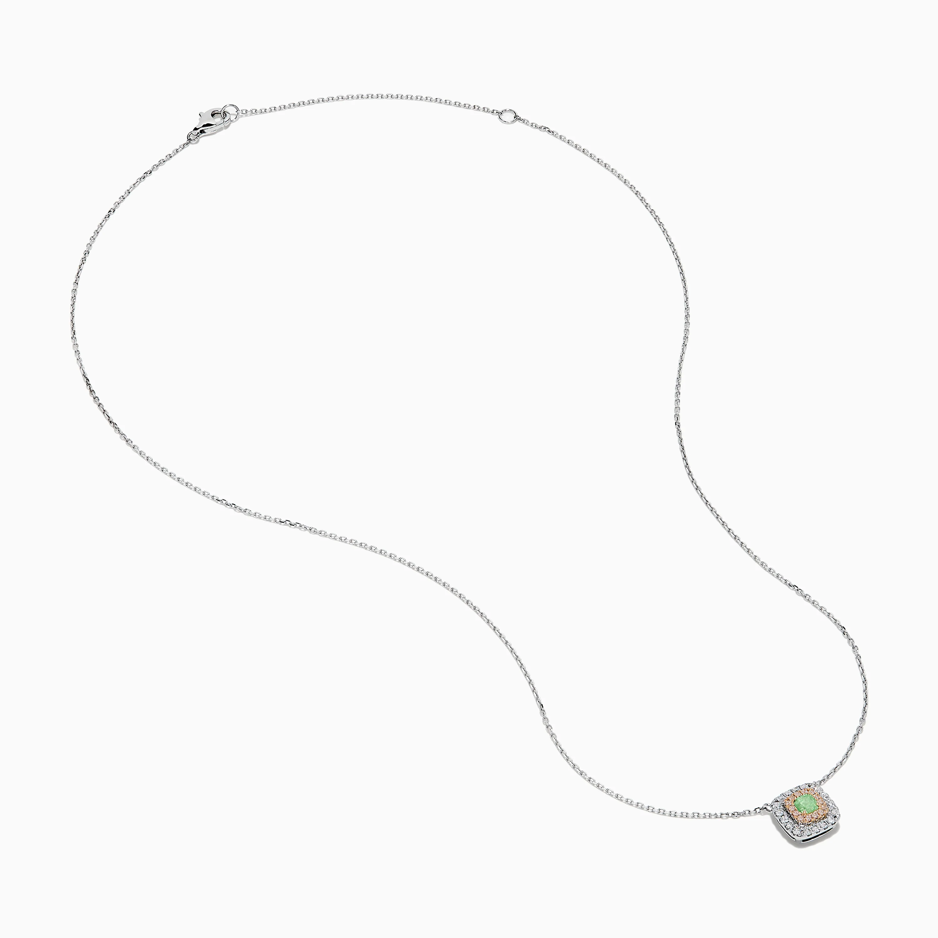 18K Two-Tone Gold Green and White Diamond Halo Necklace - Image 2