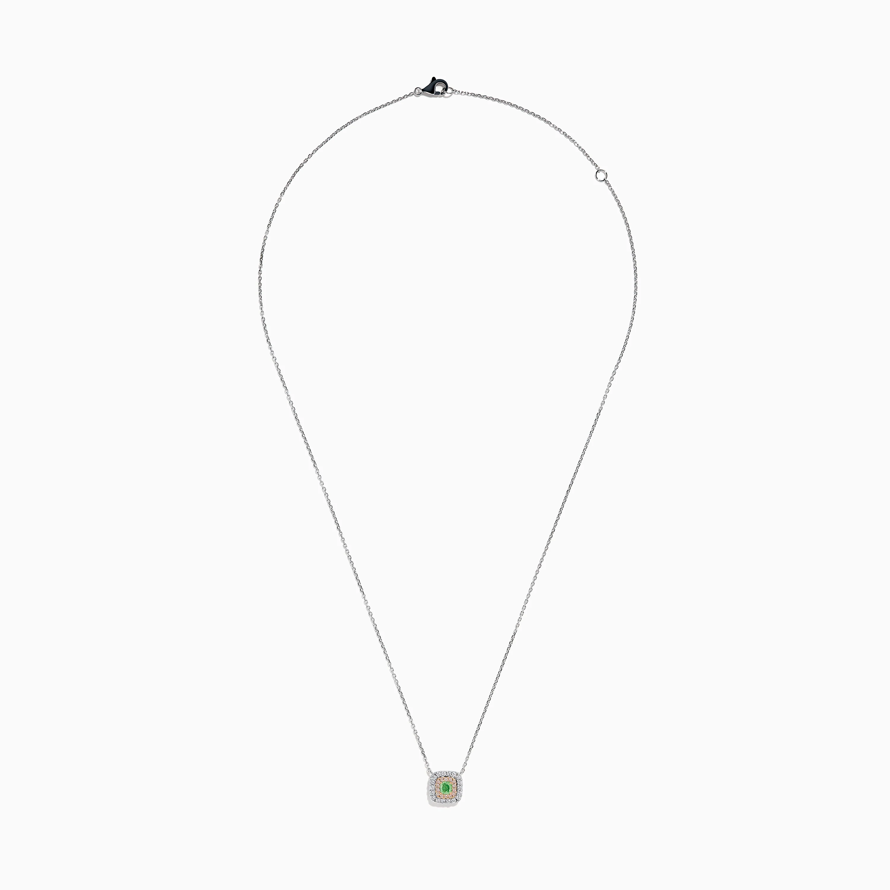 18K Two-Tone Gold Green and White Diamond Halo Necklace - Image 3