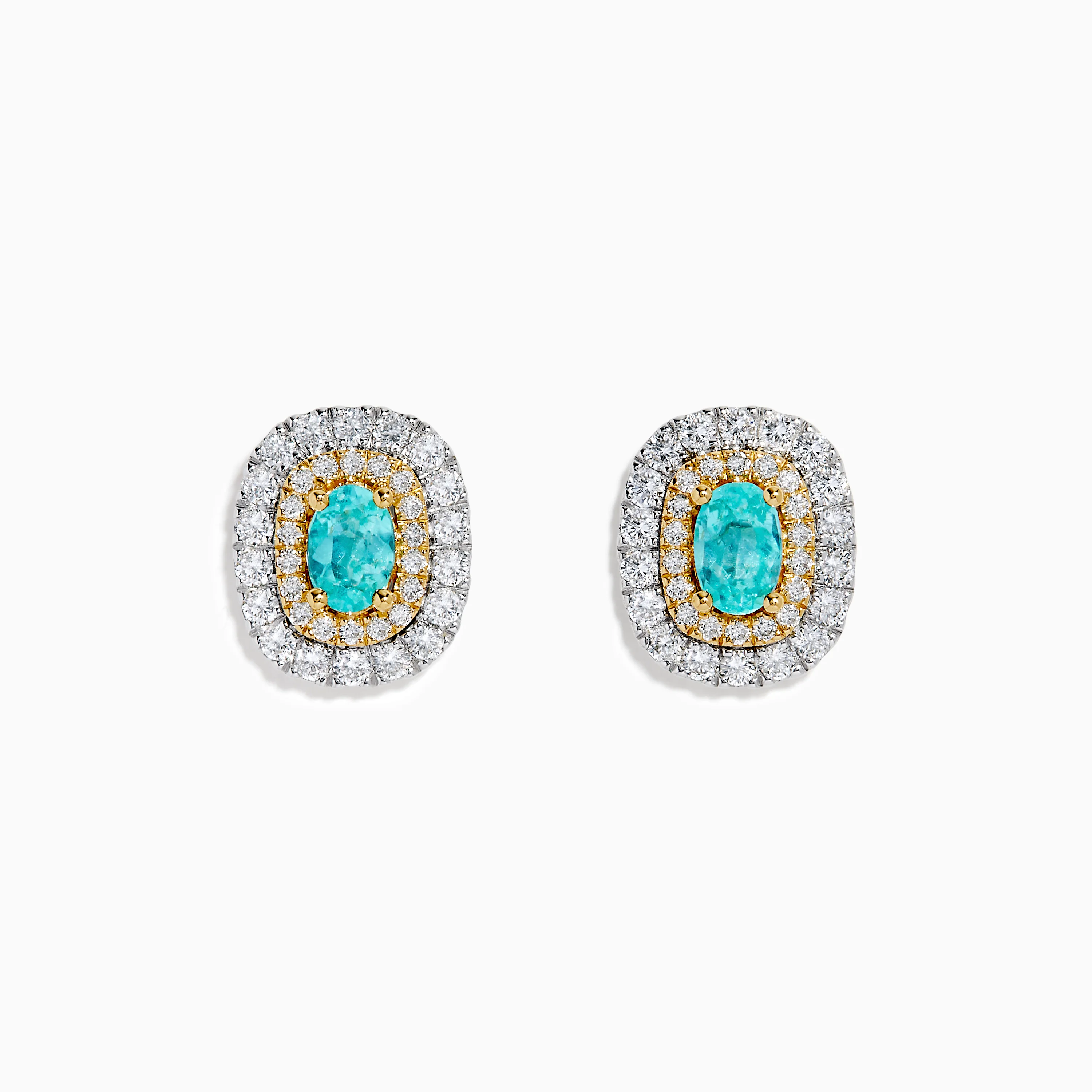 18K Two-Tone Gold Paraiba and Diamond Cushion Halo Stud Earrings