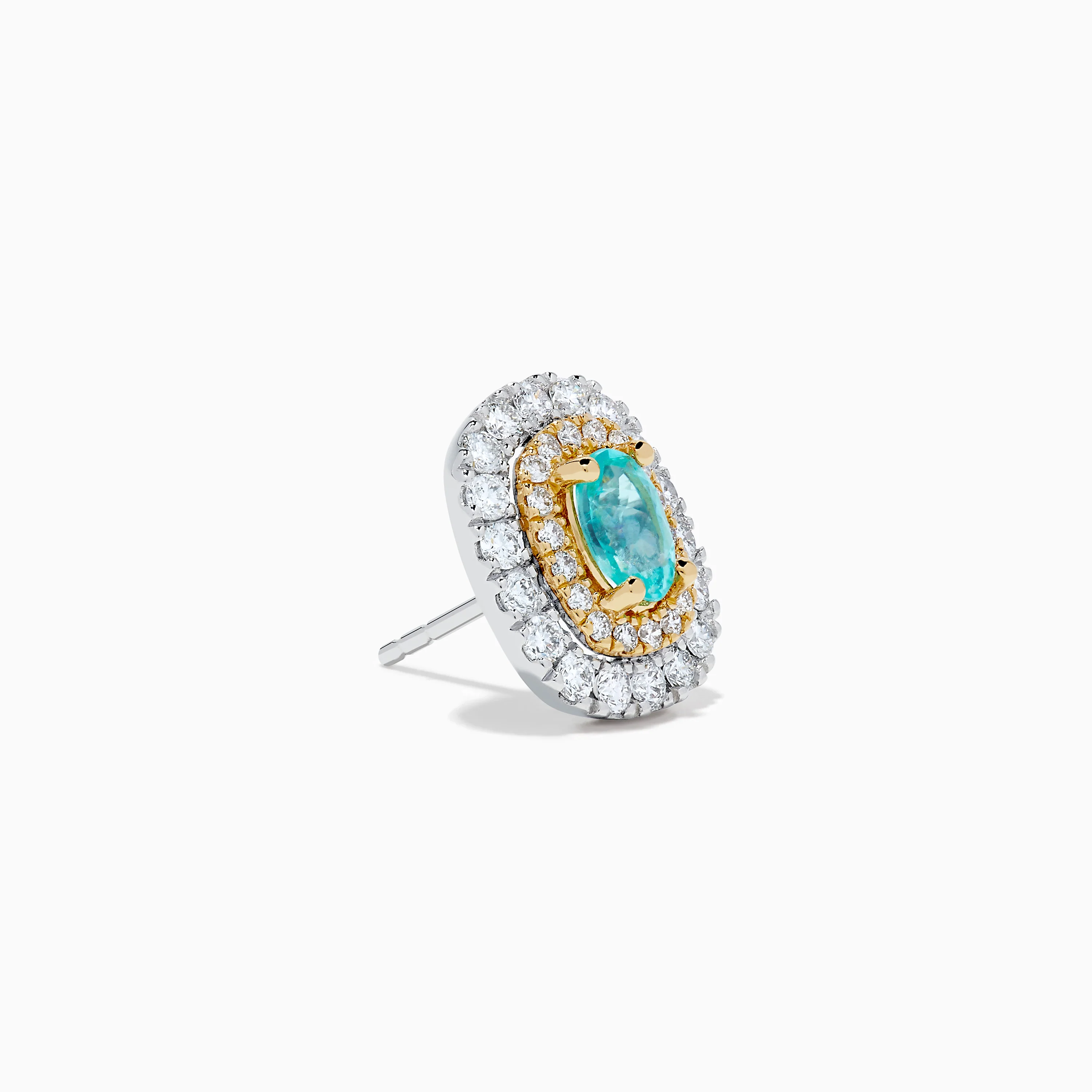 18K Two-Tone Gold Paraiba and Diamond Cushion Halo Stud Earrings - Image 3
