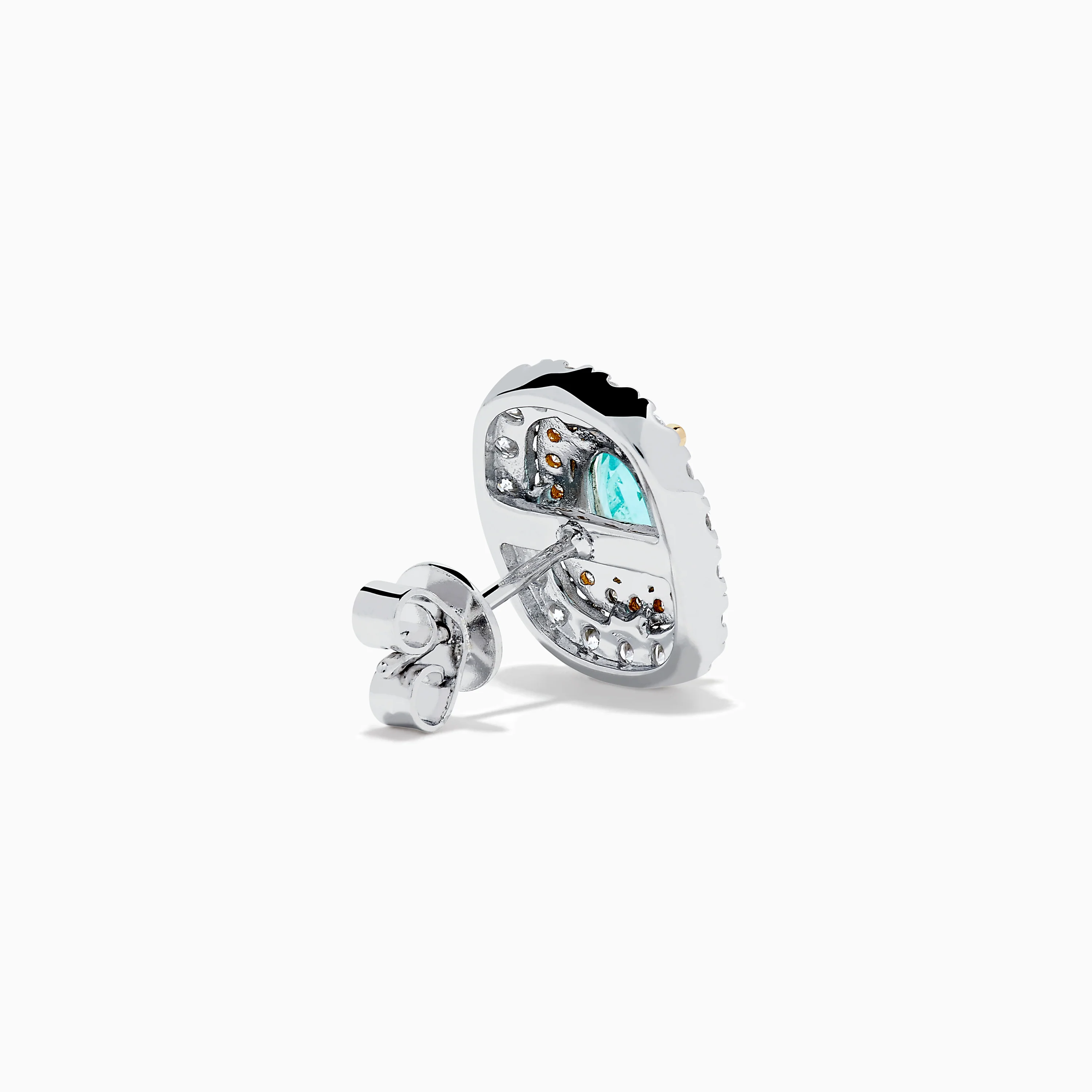 18K Two-Tone Gold Paraiba and Diamond Cushion Halo Stud Earrings - Image 4
