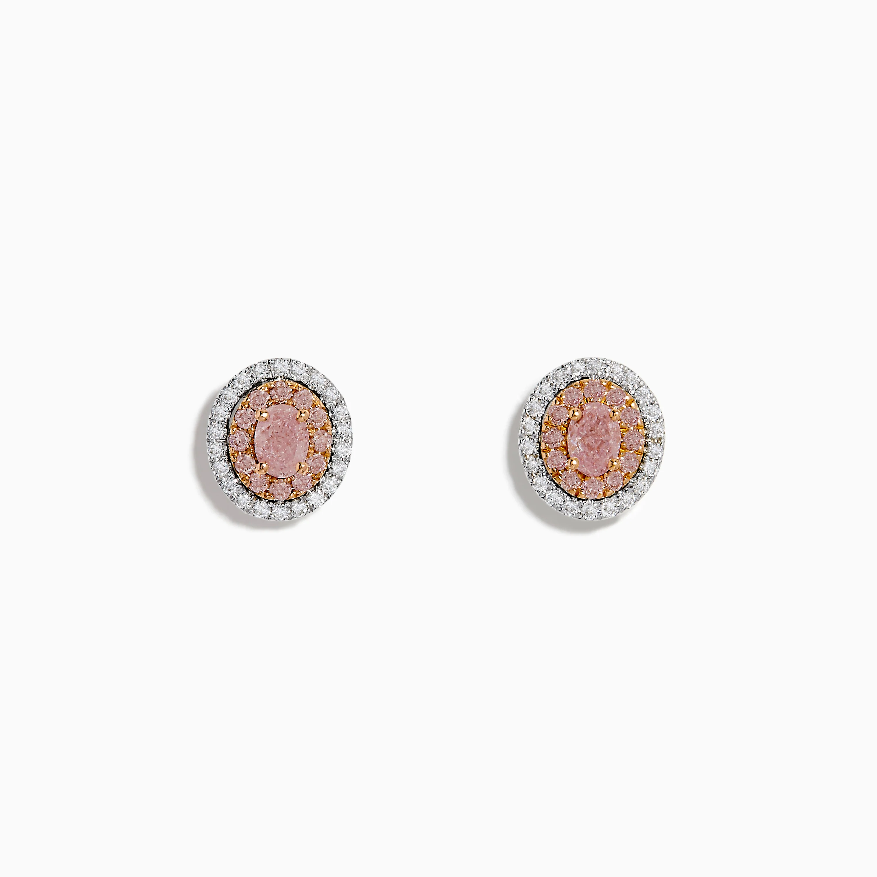 18K Two Tone Gold Pink and White Diamond Halo Stud Earrings