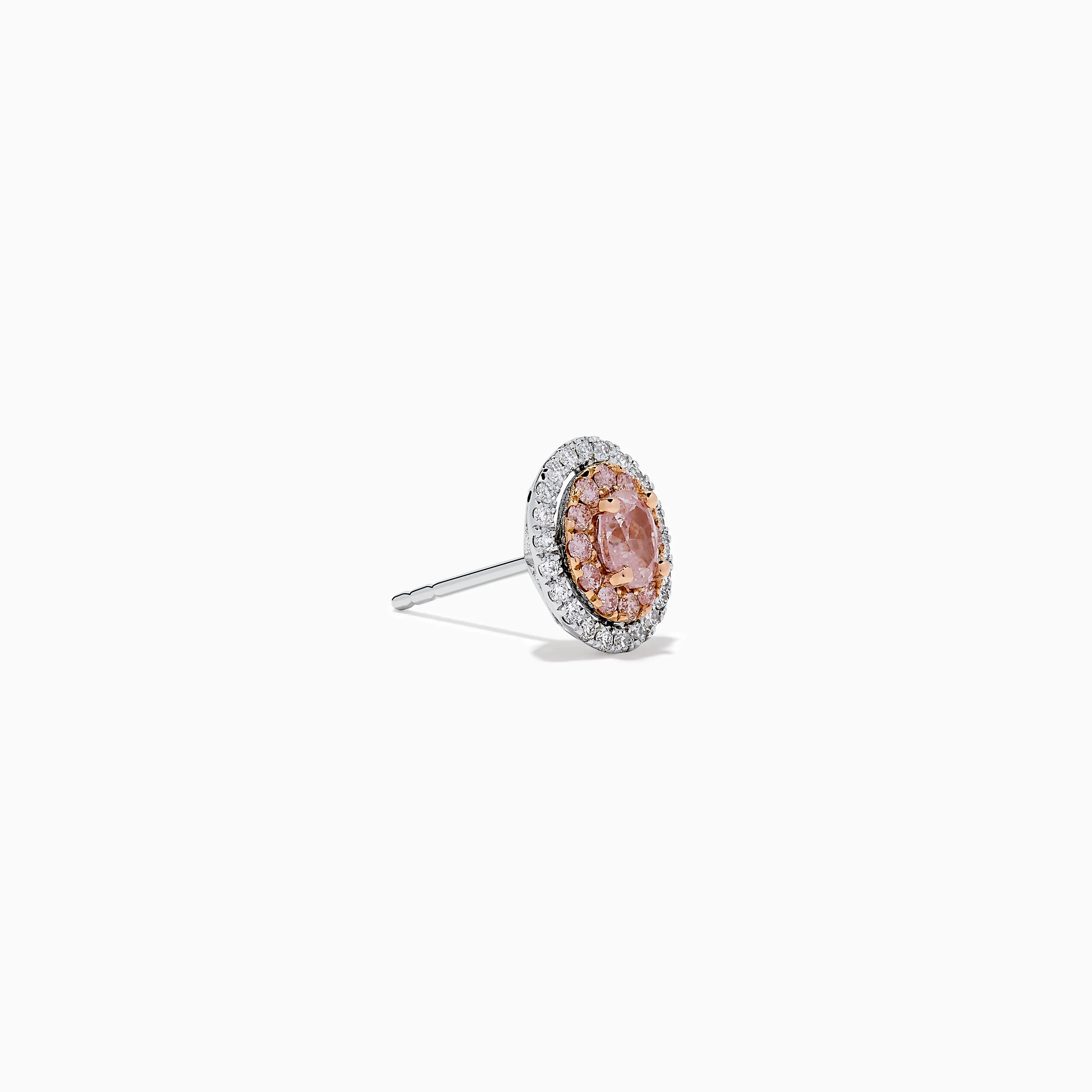 18K Two Tone Gold Pink and White Diamond Halo Stud Earrings - Image 3