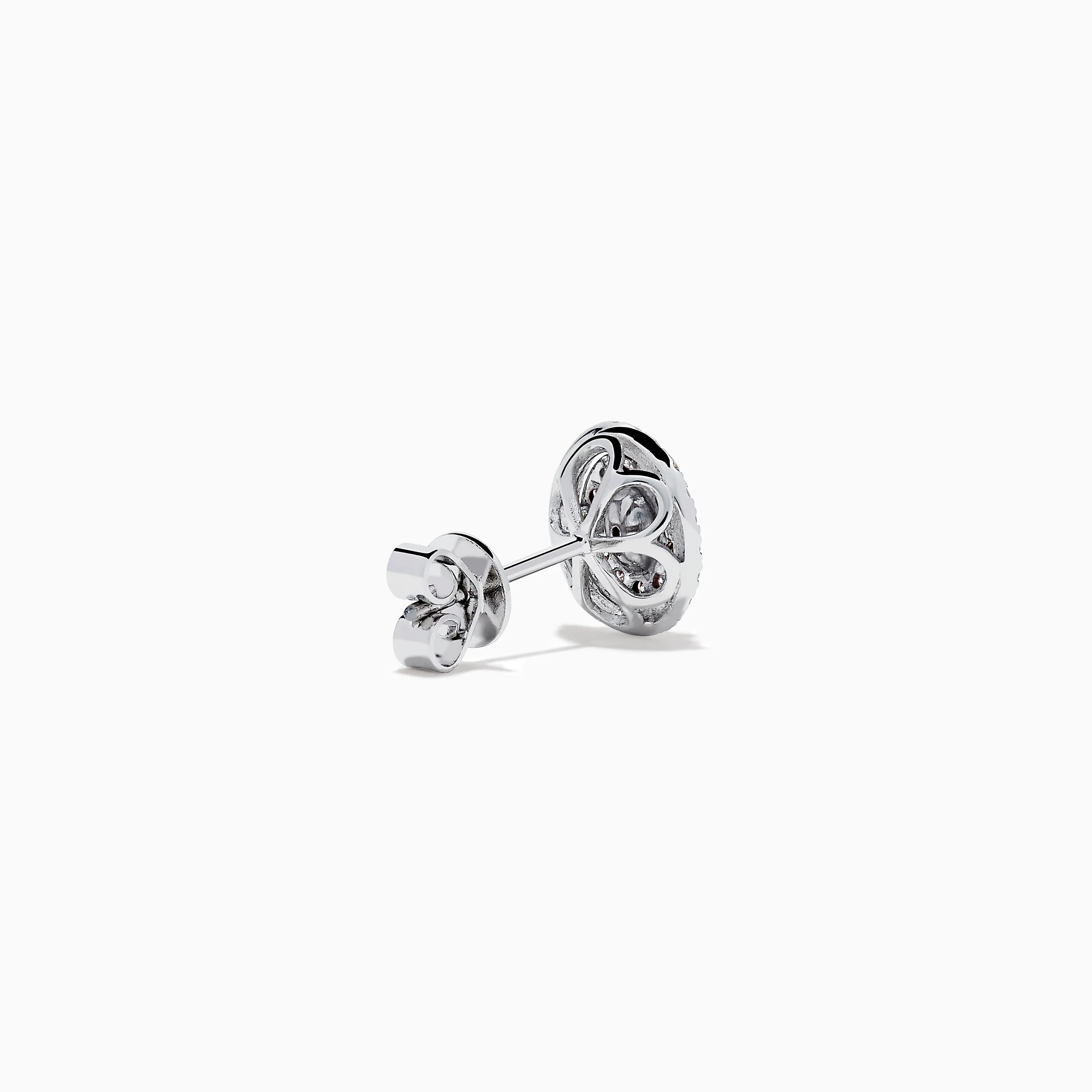 18K Two Tone Gold Pink and White Diamond Halo Stud Earrings - Image 4
