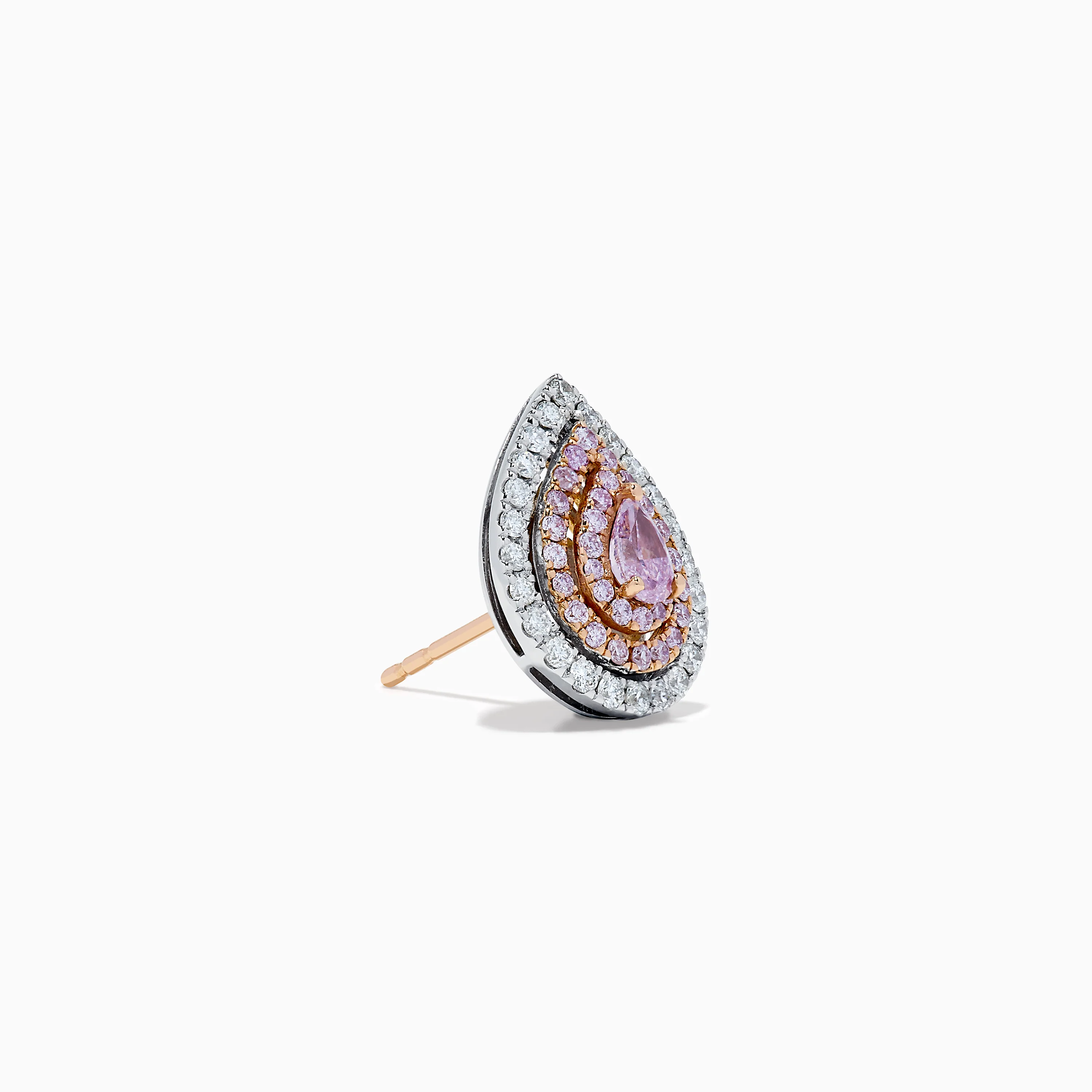 18K Two-Tone Gold Pink and White Diamond Pear Halo Stud Earrings - Image 3