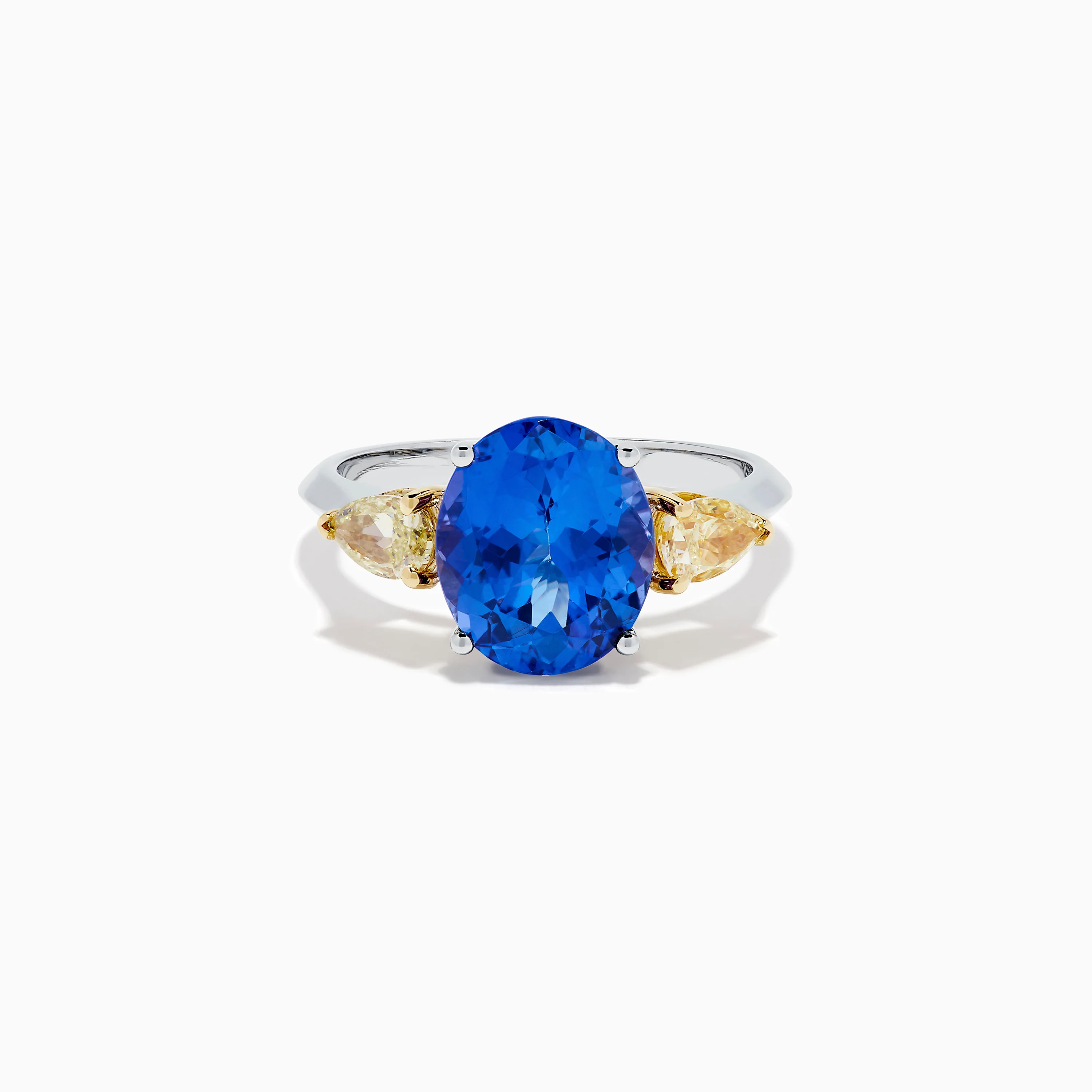18K Two Tone Gold Tanzanite and Yellow Diamond Three Stone Ring