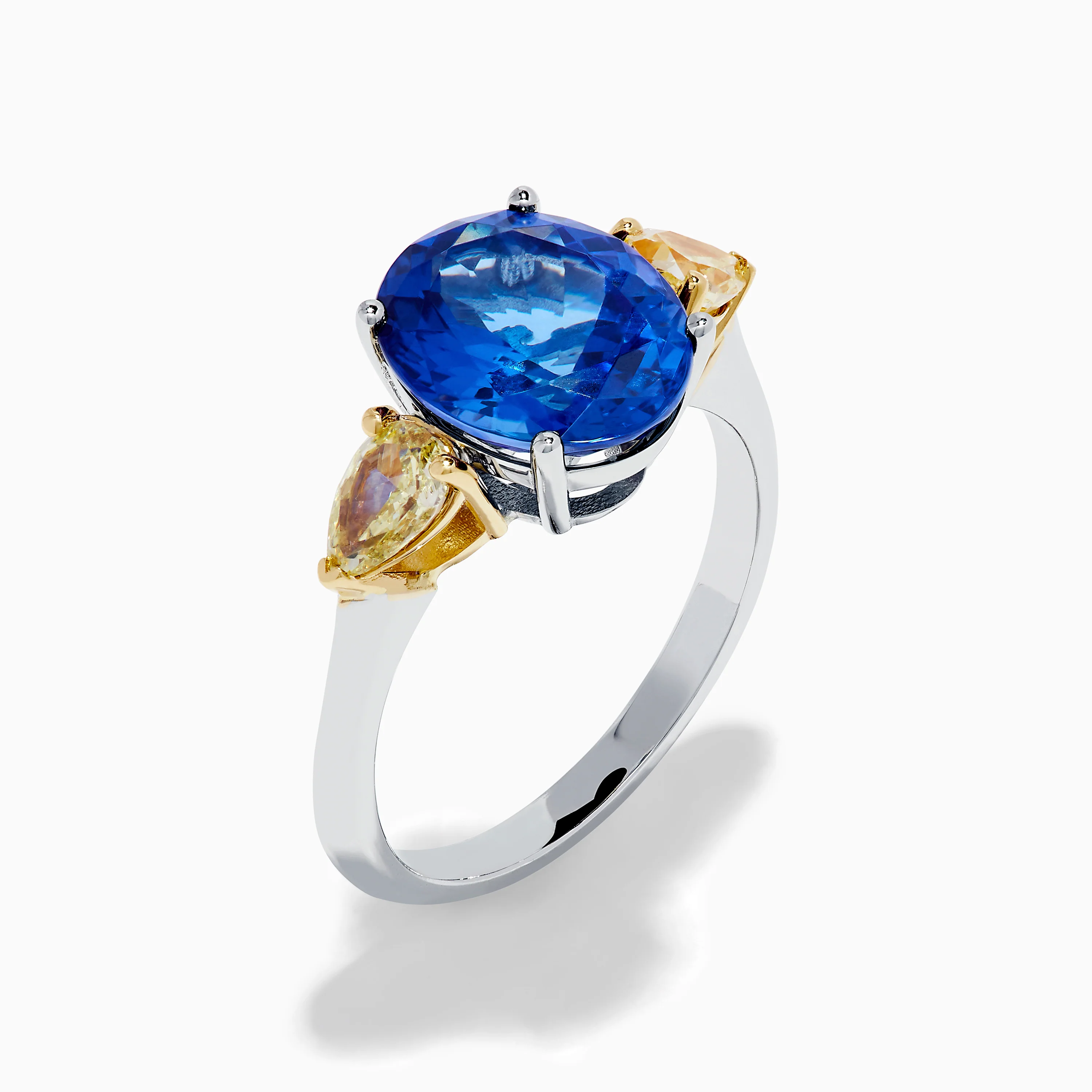 18K Two Tone Gold Tanzanite and Yellow Diamond Three Stone Ring - Image 4