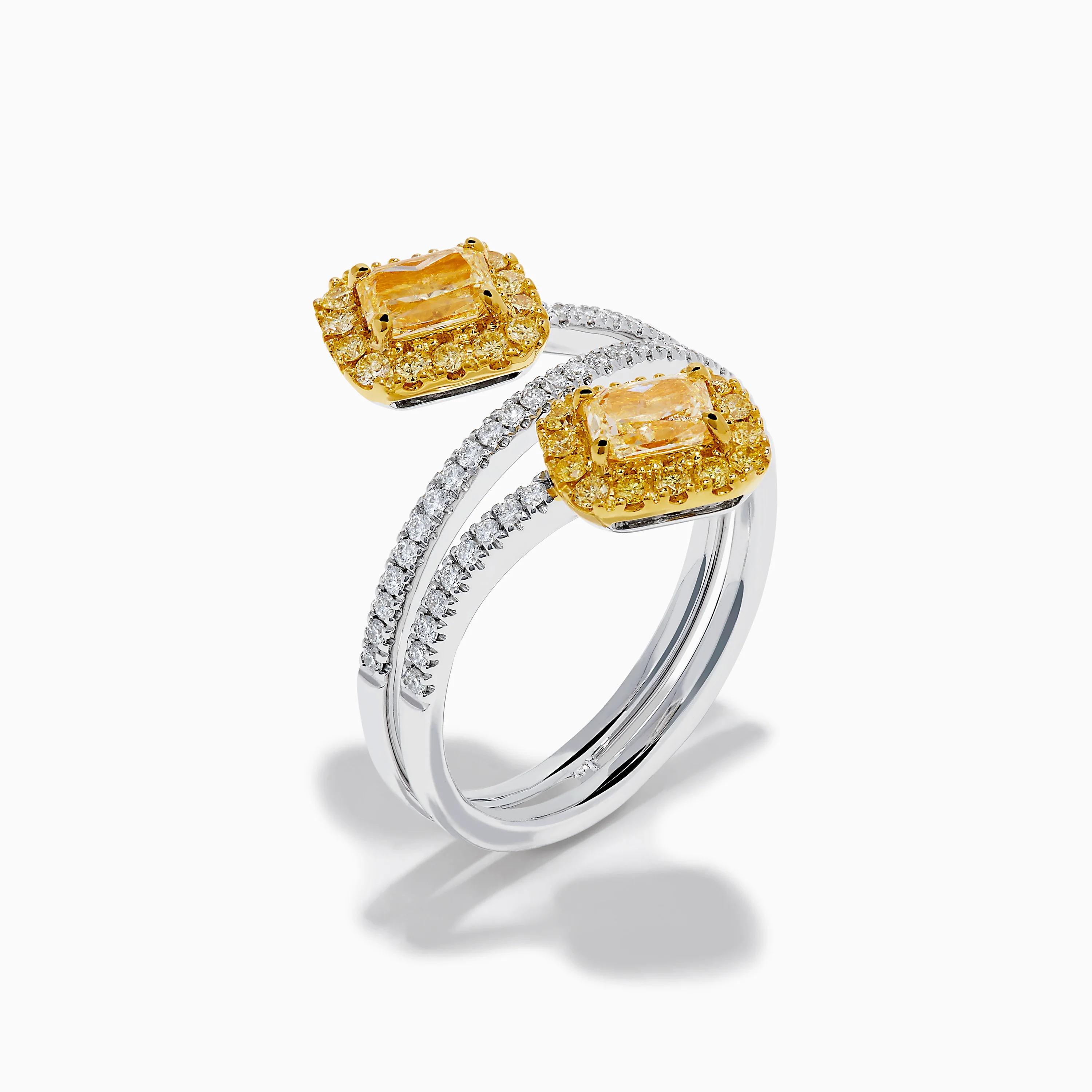 18K Two-Tone Gold Yellow and White Diamond Wrap Bypass Ring - Image 4