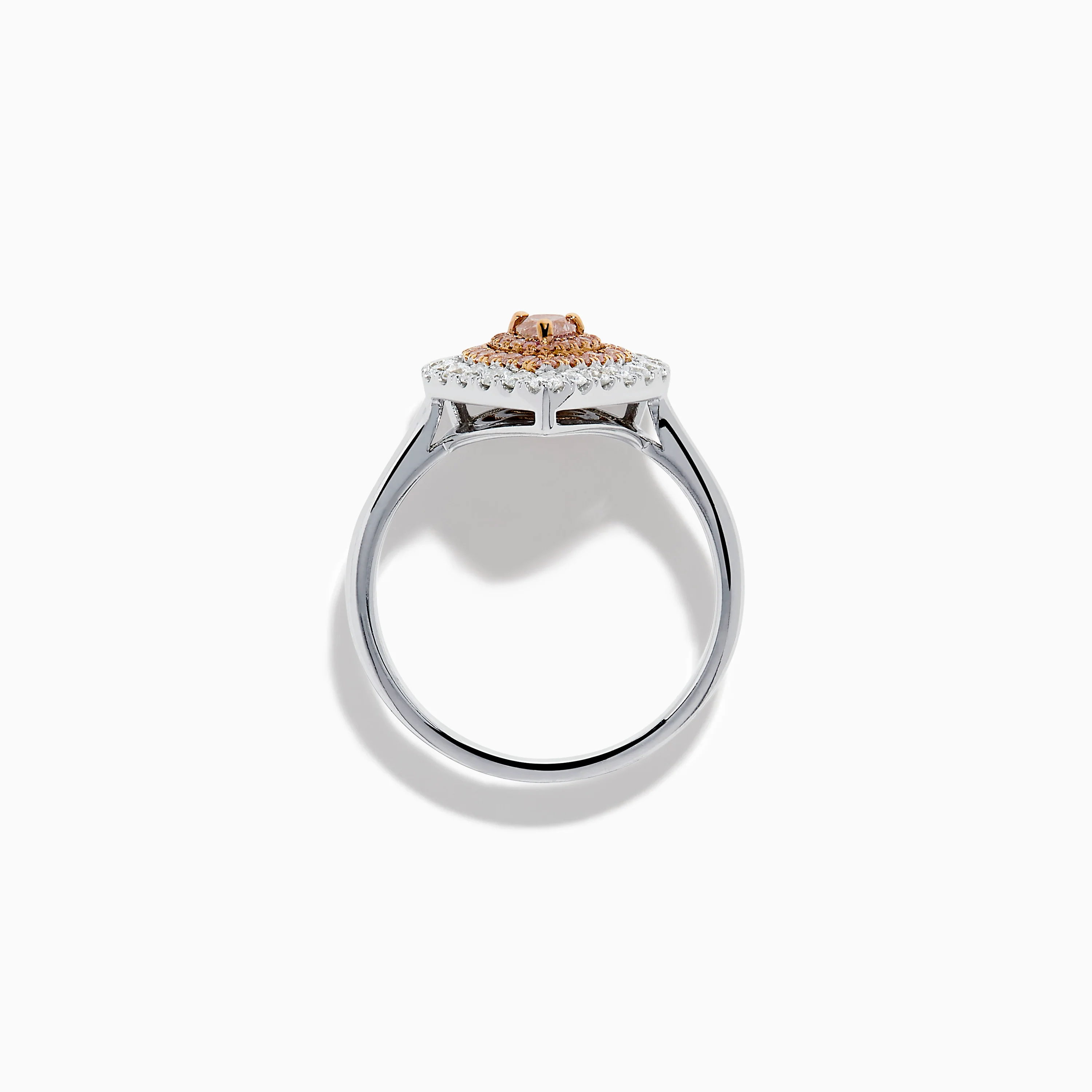 18K Two Tone Pear Shape Pink and White Diamond Halo Ring - Image 3
