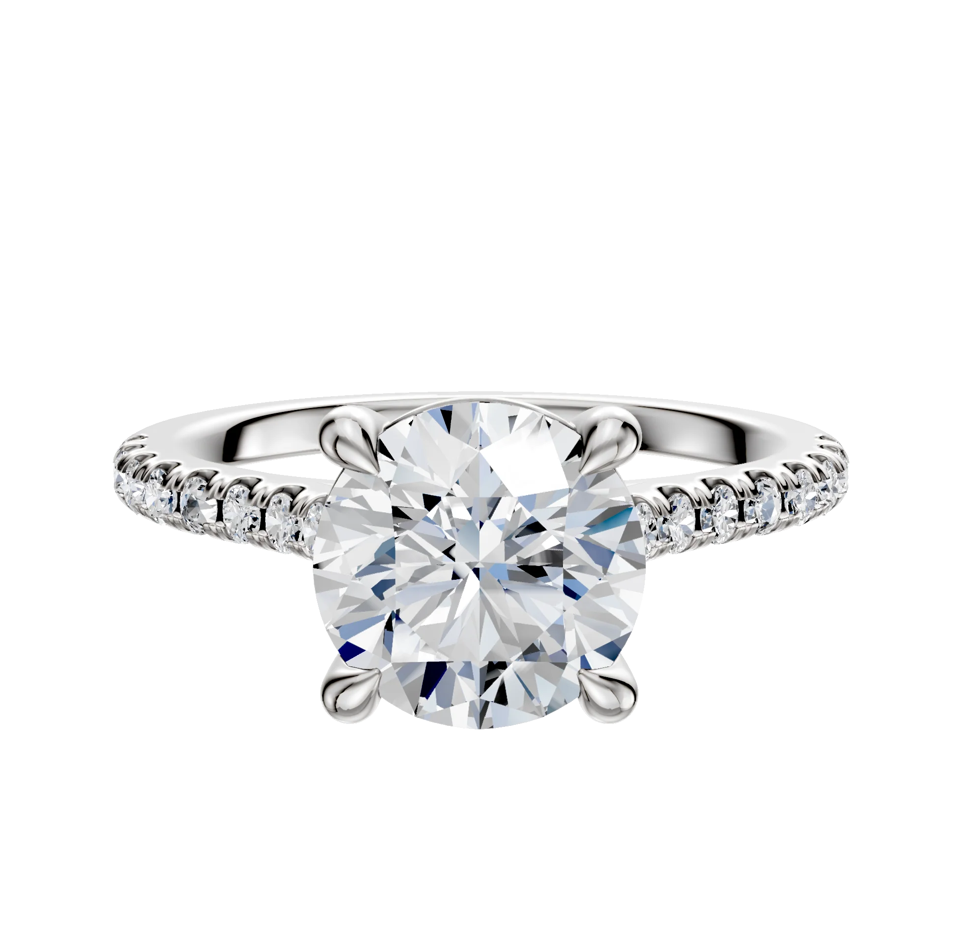 18K White Gold 4 Prong Basket Cathedral Dome 1-Row-Pave 2.5mm Engagement Ring