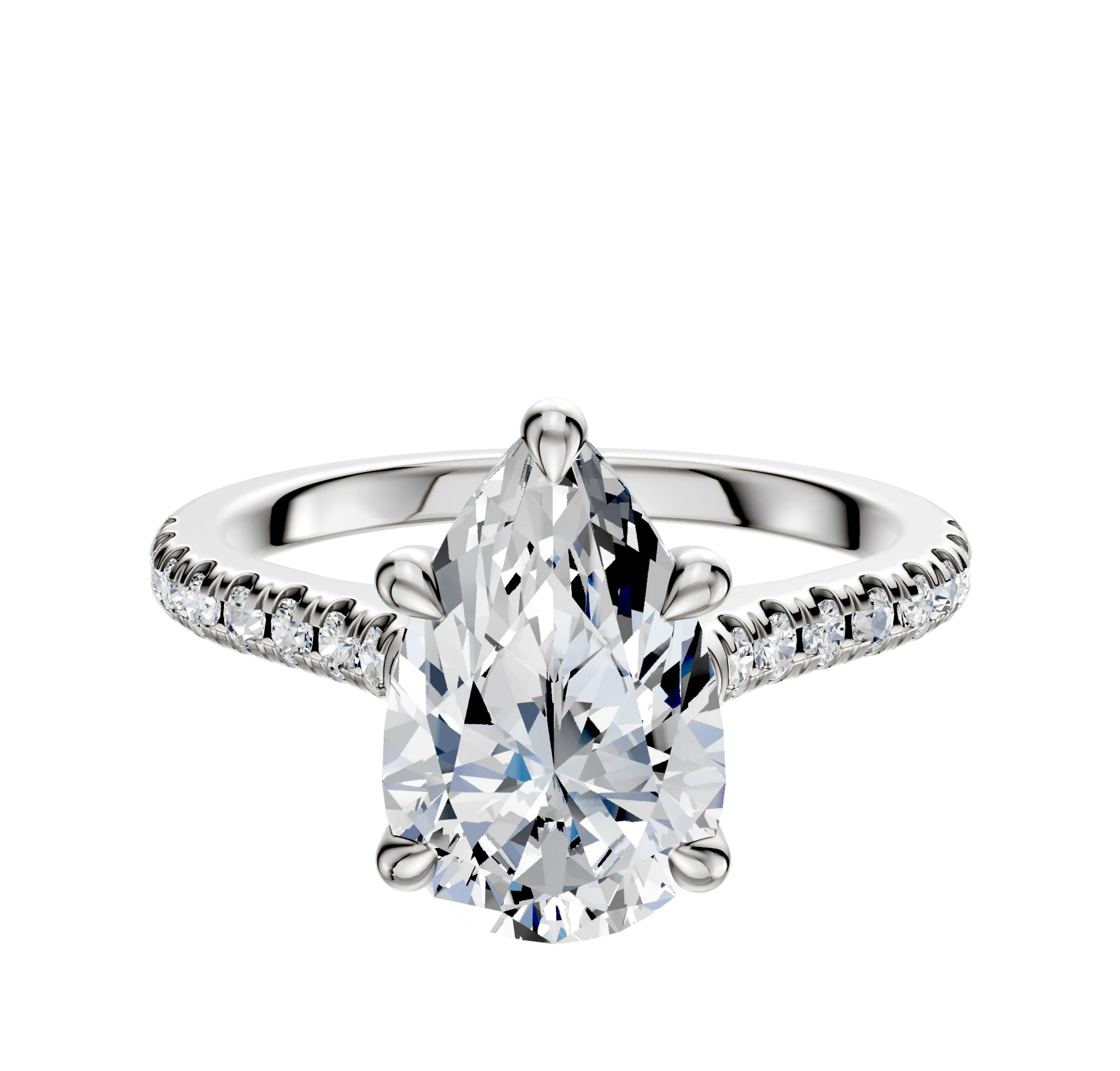 18K White Gold 4 Prong Basket Cathedral Dome 1-Row-Pave 2.5mm Engagement Ring