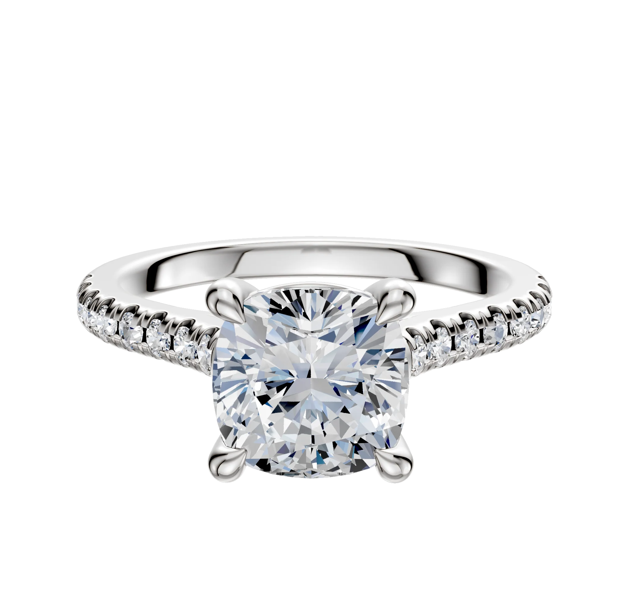 18K White Gold 4 Prong Basket Cathedral Dome 1-Row-Pave 2.5mm Engagement Ring
